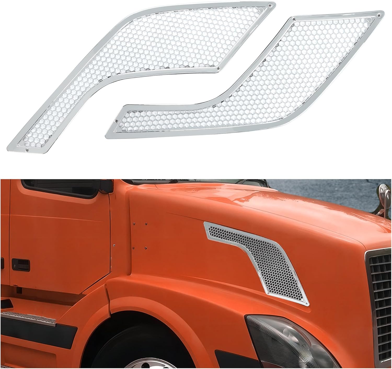 BRAND, CATEGORY, GRILLES, HECASA, HECASA Hood Vent Compatible with 2004-2016 Volvo VNL Replacement for 20413696 20435695 Side Hood Air Intake Grille ABS Plastic Painted Black - Driver & Passenger Side