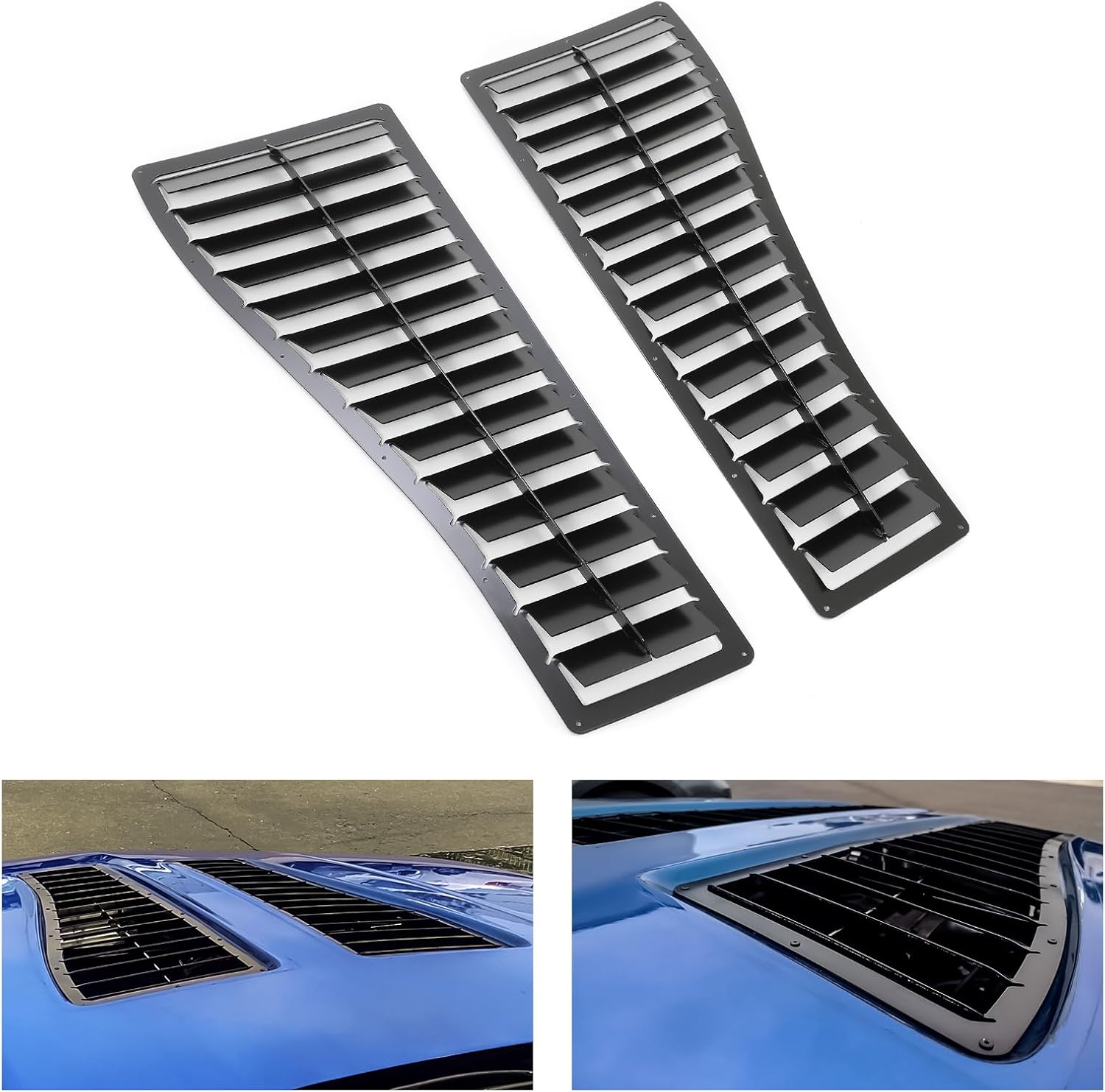 BRAND, CATEGORY, HECASA, HOODS, HECASA Pair Hood Louver Inserts Hood Scoop Compatible with 1985-1990 Chevy Chevrolet Camaro Z28 IROC-Z IROC Vented Heat Extractor Steel Black Powder Coated