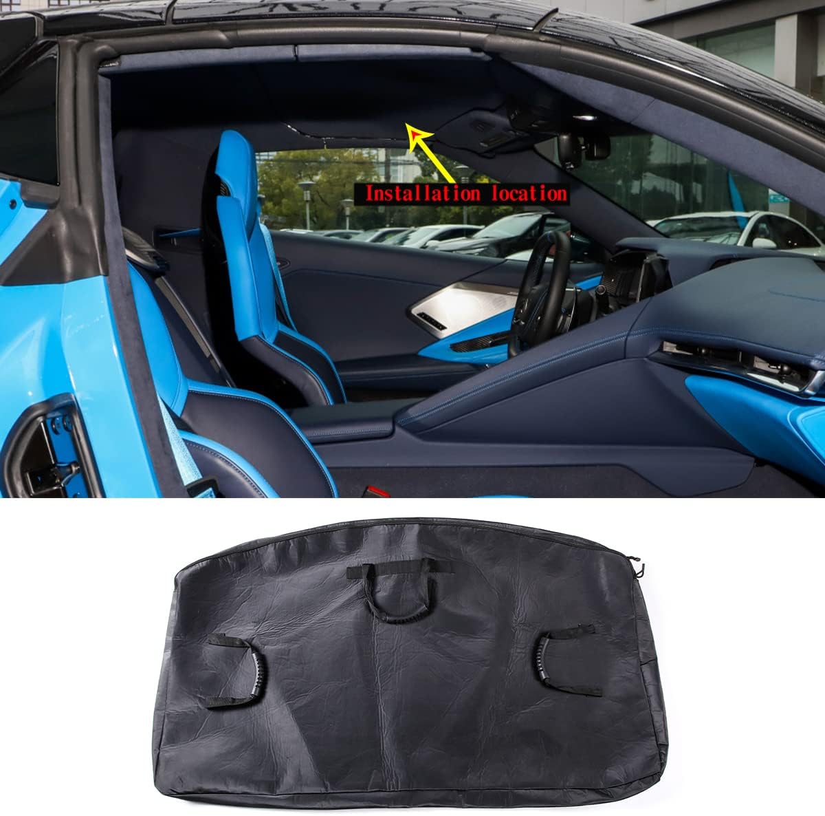 BRAND, CATEGORY, SEKHYNA, TOPS & ROOFS, Hardtop Removable Roof Panel Storage Bag Compatible with Corvette C8 Stingray 2020 2021 2022 2023 (Manual Sunroof) Black Leather