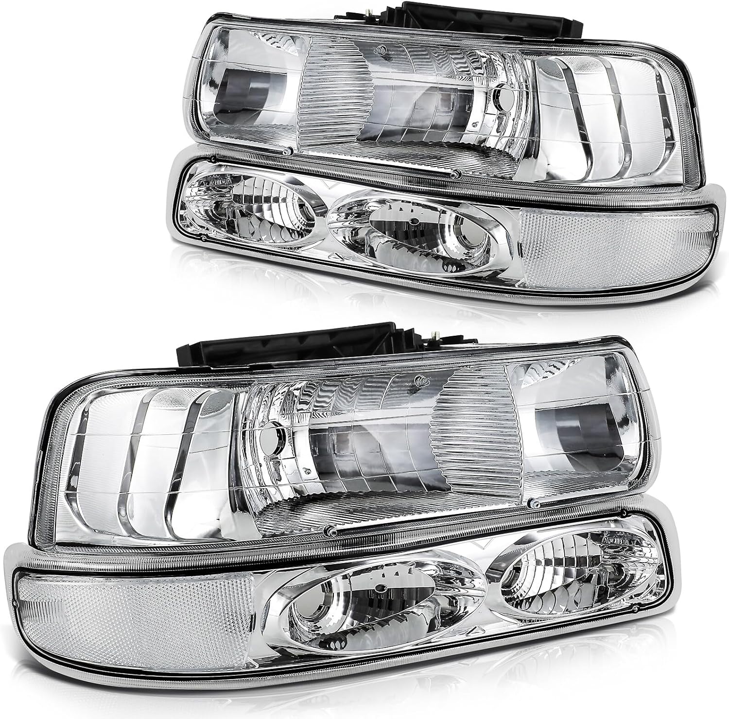 BRAND, CATEGORY, HEADLIGHT ASSEMBLIES, LBRST, Headlight Assembly Fit for Chevrolet Silverado 1500 1999-2002 for Silverado 1500 HD 2001-2002 for Silverado 2500 1999-2002 Chrome Housing Clear Reflector GM2521173 GM2520173 GM2503187 GM2502187