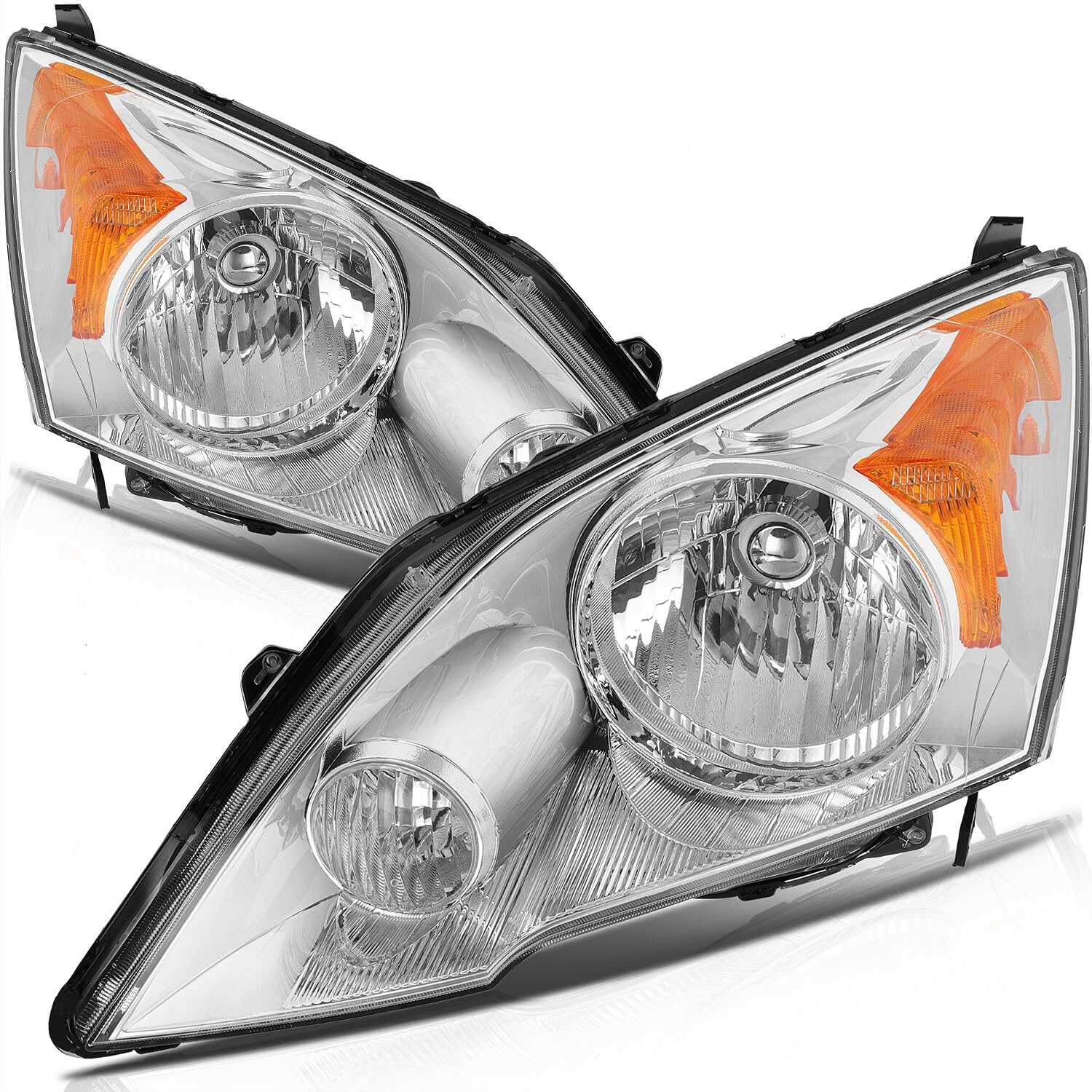 BRAND, CATEGORY, HEADLIGHT ASSEMBLIES, LBRST, Headlight Assembly Fit for Honda CR-V 2007-2011 Chrome Housing Amber Reflector Clear Lens 33101SWAA01 HO2503129