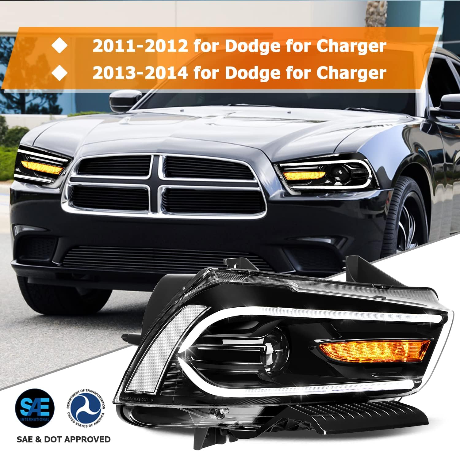 BRAND, CATEGORY, HEADLIGHT ASSEMBLIES, LBRST, LED Projector Headlight Assembly for Dodge for Charger 2011-2014 LED Sequential Turn Signal Light DRL Front Lamps Driver and Passenger Side