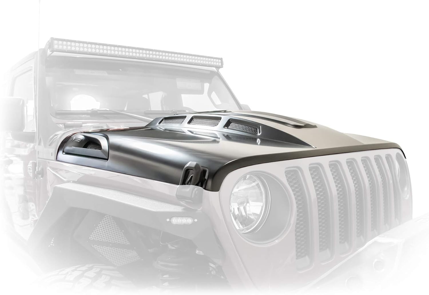 BRAND, CATEGORY, DV8 OFFROAD, HOODS, Heat Dispersion Hood fits 2018-2024 Jeep Wrangler JL & 2020-2024 Jeep Gladiator JT | Raised and Vented Center Cowl | Dual-vented for Maximum Air Flow | DV8 Offroad