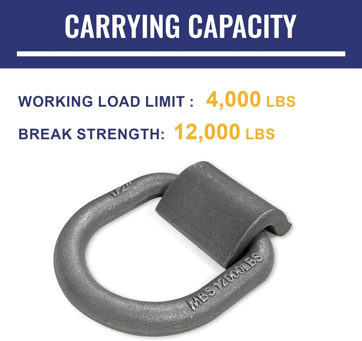 BRAND, CATEGORY, GRANDROAD AUTO, TIE DOWNS & ANCHORS, Heavy Duty Weld-On Forged D Ring, 1/2" D-Ring Trailer Tie Down Anchor for Trailer, Truck Cargo, RV, ATV Tiedowns, Farm Applications and More. MBS:12,000 lbs, 12 Pack