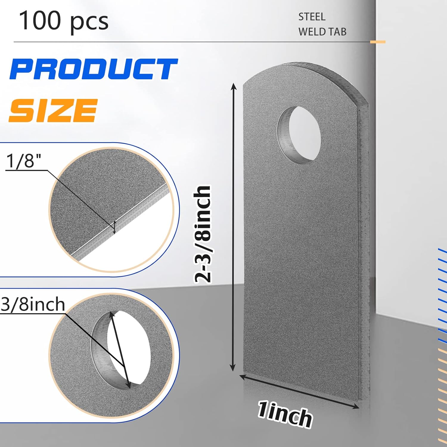 BRAND, CATEGORY, HICARER, SPOT WELDING EQUIPMENT, Hicarer 30 Pcs Steel Weld Tab Flat Tab Brackets 1" W, 2-3/8" H, 3/8" Hole, 1/8" Thickness, Steel Welding Accessories Weld on Light Tabs for Easy Welding Installment