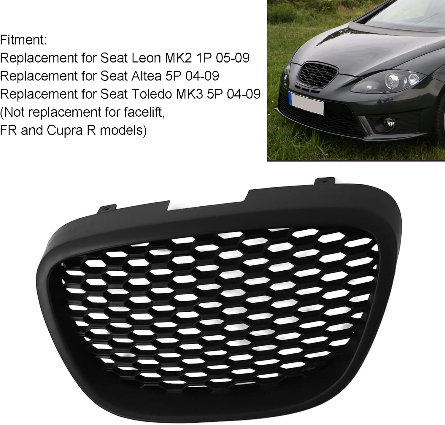 BRAND, CATEGORY, GRILLES, LEAPITURE, Hood Air Vent Grille Cover Front Air Vent Grille Grille Grill Matte Black 1133007 Replacement for Seat Leon Altea Toledo