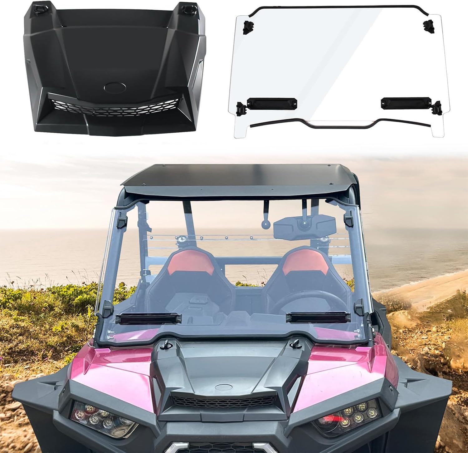 BRAND, CATEGORY, CPOWACE, HOOD SCOOPS, Hood Black Air Intake Vent Front Full Windshield Compatible with Polaris RZR XP Trail S 900 1000 S 2014-2018 Accessories Replace #2881467