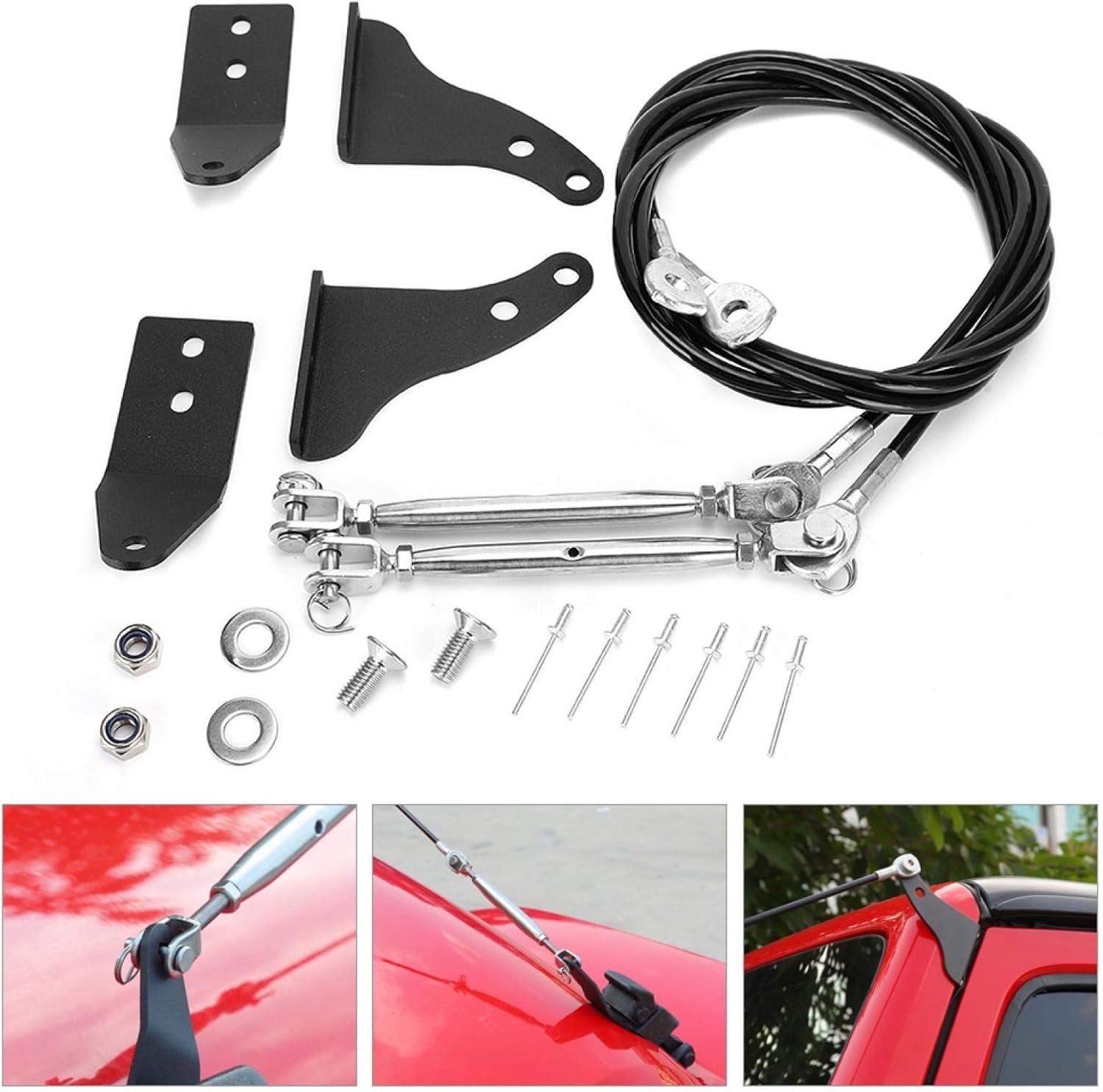 BODY KITS, BRAND, CATEGORY, YUECOOM, Hood Scoops & Vents Limb Risers Kit Hood Protective Sub-Line Branches Iron+Stainless Steel Fit for Wrangler