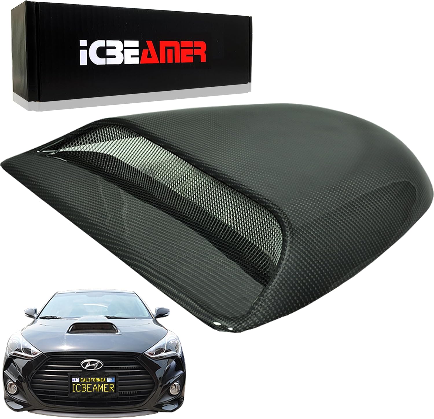 BRAND, CATEGORY, HOOD SCOOPS, ICBEAMER, ICBEAMER Racing Style Glossy Real Carbon Fiber Meterial Hood Scoop Body Kit, Decorative and Functional for Air Flow Intake, Cars and Trucks Vent Accessories