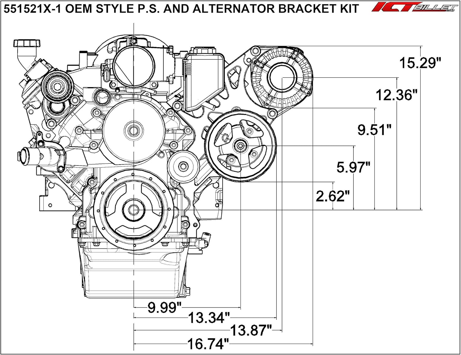 BRACKETS, BRAND, CATEGORY, ICT BILLET, ICT Billet LS1 Camaro LS Alternator & Power Steering Pump Accessory Bracket Kit 98-2002 GTO 551521X-2