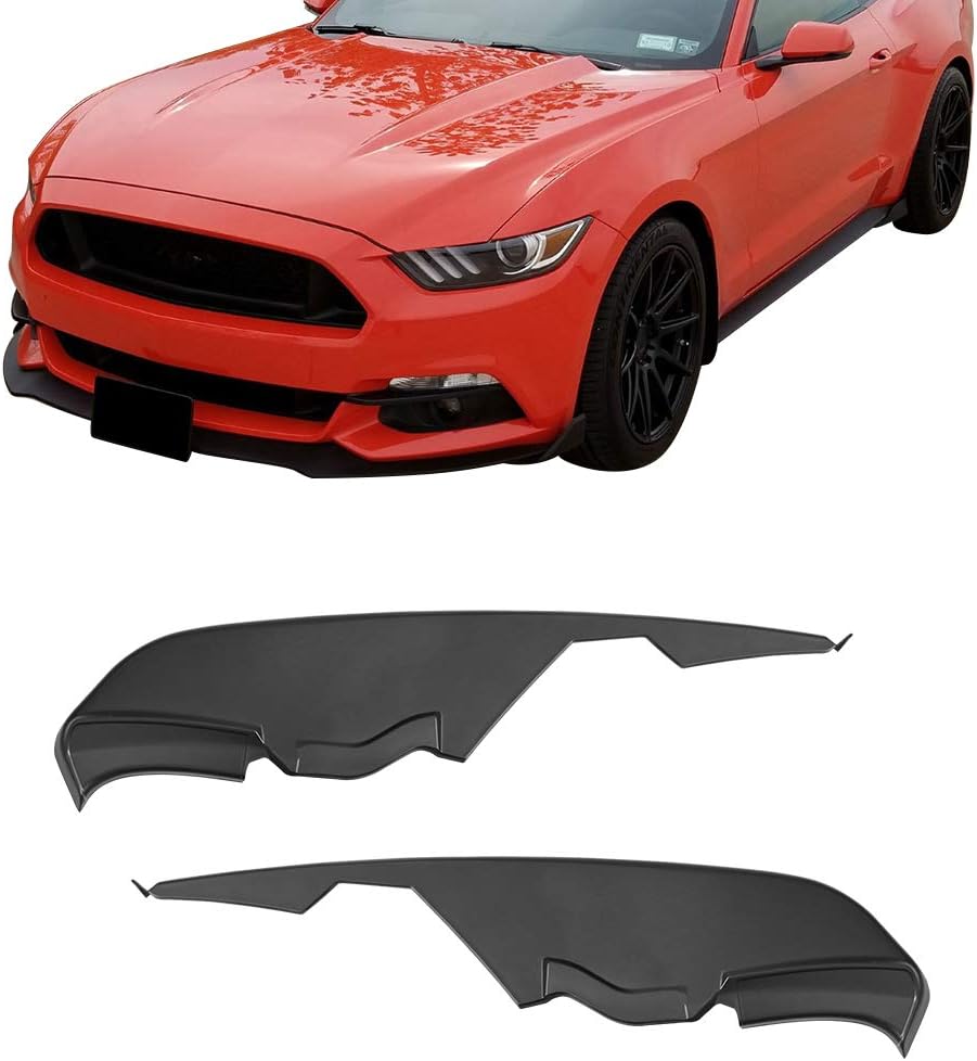 AIR DAMS, BRAND, CATEGORY, IKON MOTORSPORTS, IKON MOTORSPORTS Front Bumper Vent Winglets Compatible with 2015-2017 Ford Mustang, MD Style Matte Black, Fog Light Lamp Splitters Canard Trim