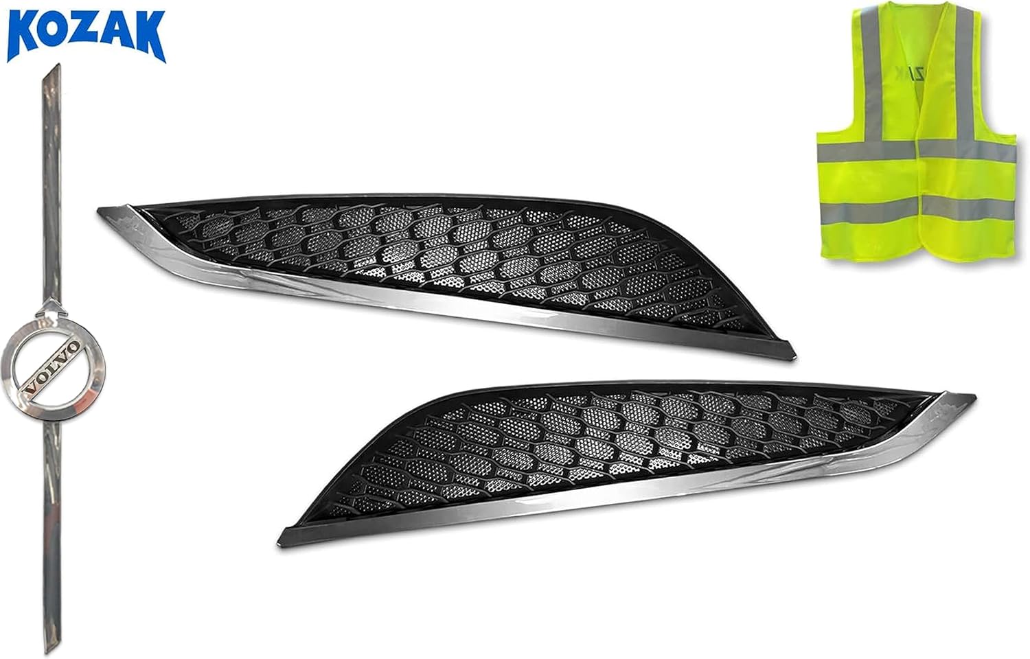 BRAND, CATEGORY, GRILLES, KOZAK, KOZAK Air Hood Vents Grille Set compatible with Volvo VNL 2018 2019 2020 (Driver Left and Passenger Right Side) PLUS Logo Emblem and KOZAK Vest