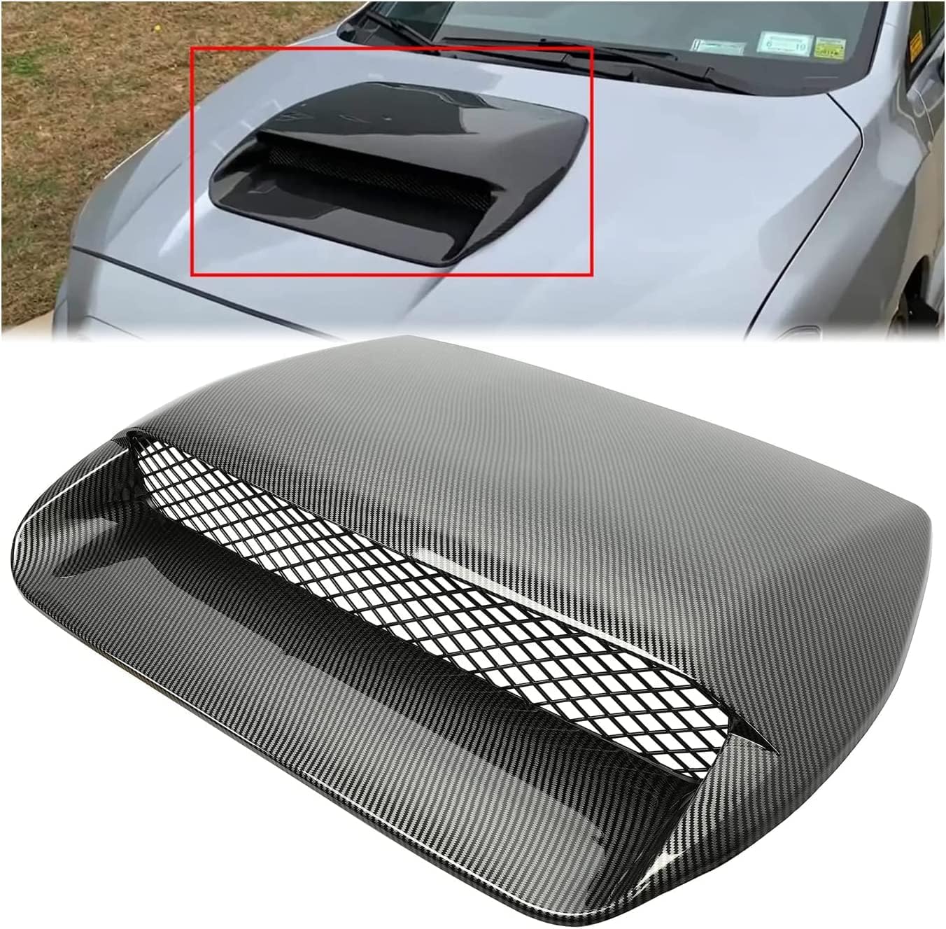 BRAND, CATEGORY, HOOD SCOOPS, KUAFU, KUAFU Front Hood Scoop Compatible with 2015-2021 Subaru WRX STI w/Mesh Grille Hood Cover Air Flow Intake Plastic Carbon Fiber Style