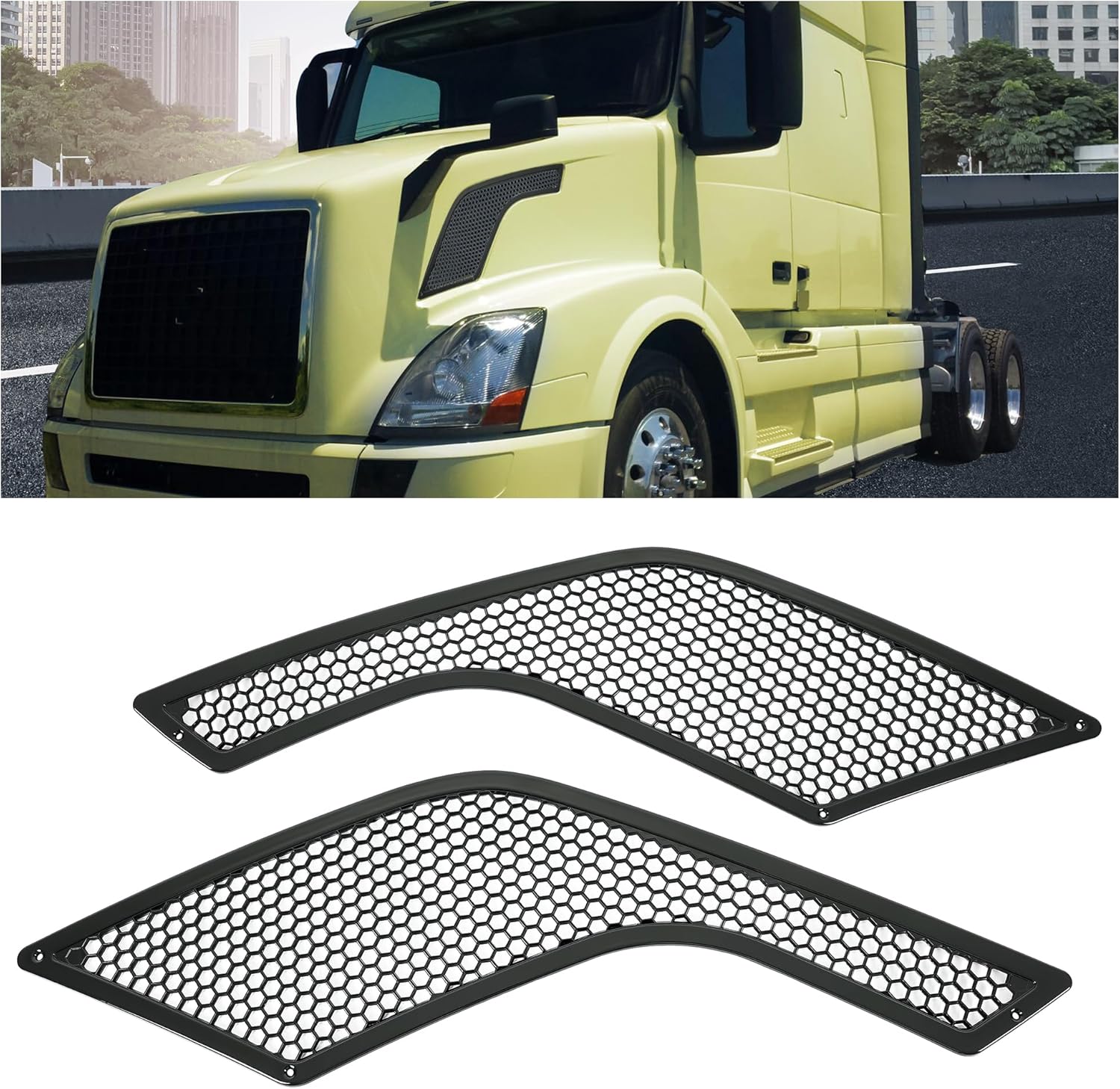 BRAND, CATEGORY, GRILLES, KUAFU, KUAFU Hood Vent Air Intake Grille Compatible with 2004-2016 Volvo VNL Trucks Replacement Intake Vent Grille Mesh Side Grille Driver Left & Passenger Right Side Black