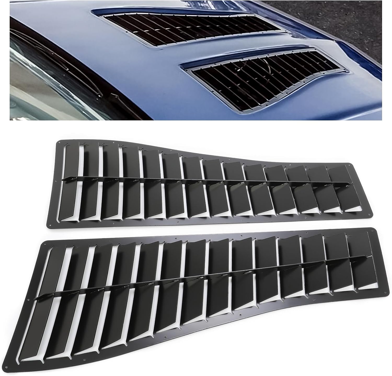 BRAND, CATEGORY, HOOD SCOOPS, KUAFU, KUAFU Steel Hood Louver Compatible with 1985-1990 Chevy Chevrolet Camaro Z28 IROC-Z IROC Hood Louver Inserts Air Vent Powder Coated Steel Black