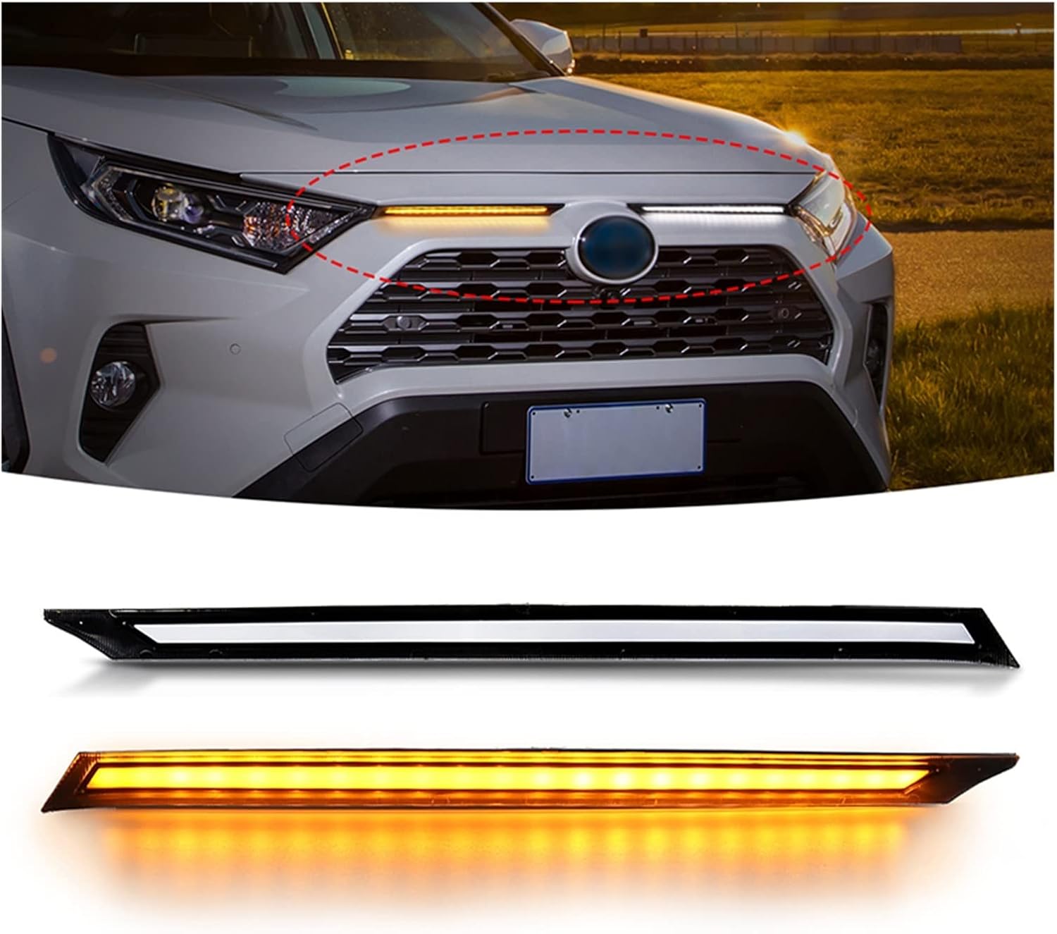 BRAND, CATEGORY, DAYTIME RUNNING LIGHT MODULES, MOCCAN, LED Daytime Running Lights Compatible With R-AV4 Car Engine Hood Vent Cover Decoration DRL 2019 2020 2021 Turn Signal Lamp