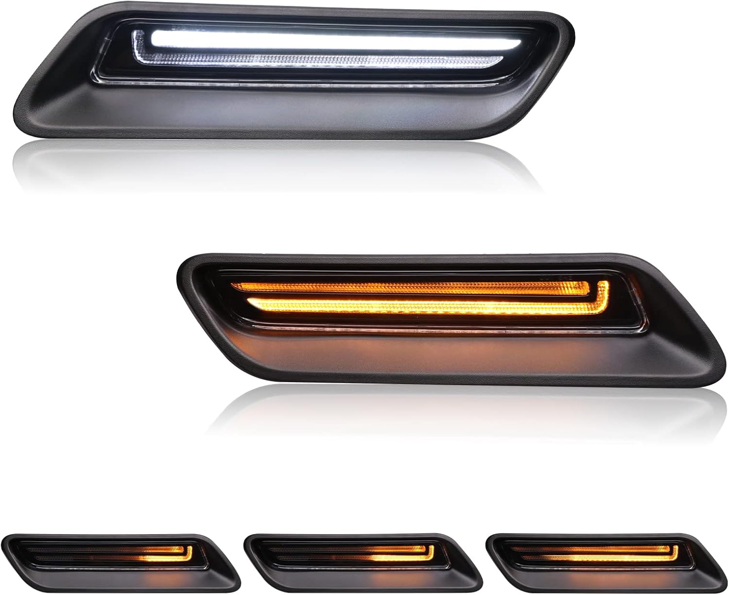 BRAND, CATEGORY, SHINEFIT, SIDE MARKER & CORNERING & COMBOS, LED Hood Vent Bezel Scoop Light Light Compatible with 2010-2018 Ram 1500/2019-2022 Ram 1500 Classic, Sequential Amber Turn Signal Light White Parking Position Lamp