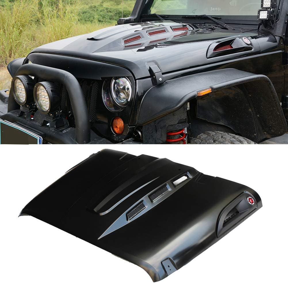 BRAND, CATEGORY, HOODS, MAIKER OFF ROAD, MAIKER Compatible with The Avenger Style Replacement Hood 2007-2017 Jeep Wrangler JK JKU Unlimited Rubicon, Black