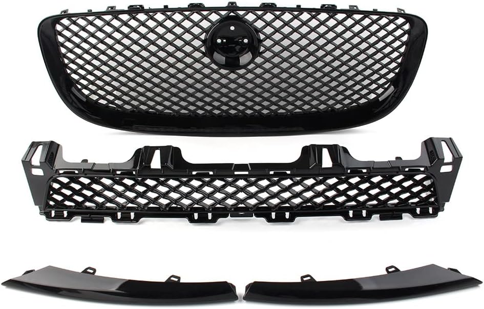 BRAND, CATEGORY, GRILLES, THREE T, Lirun 4 Pcs Gloss Black Mesh Front Upper Bumper Hood Grill Grille + Lower Vent Cover Conversion Replacement For Jaguar XJ 2010 2011 2012 2013 2014 2015