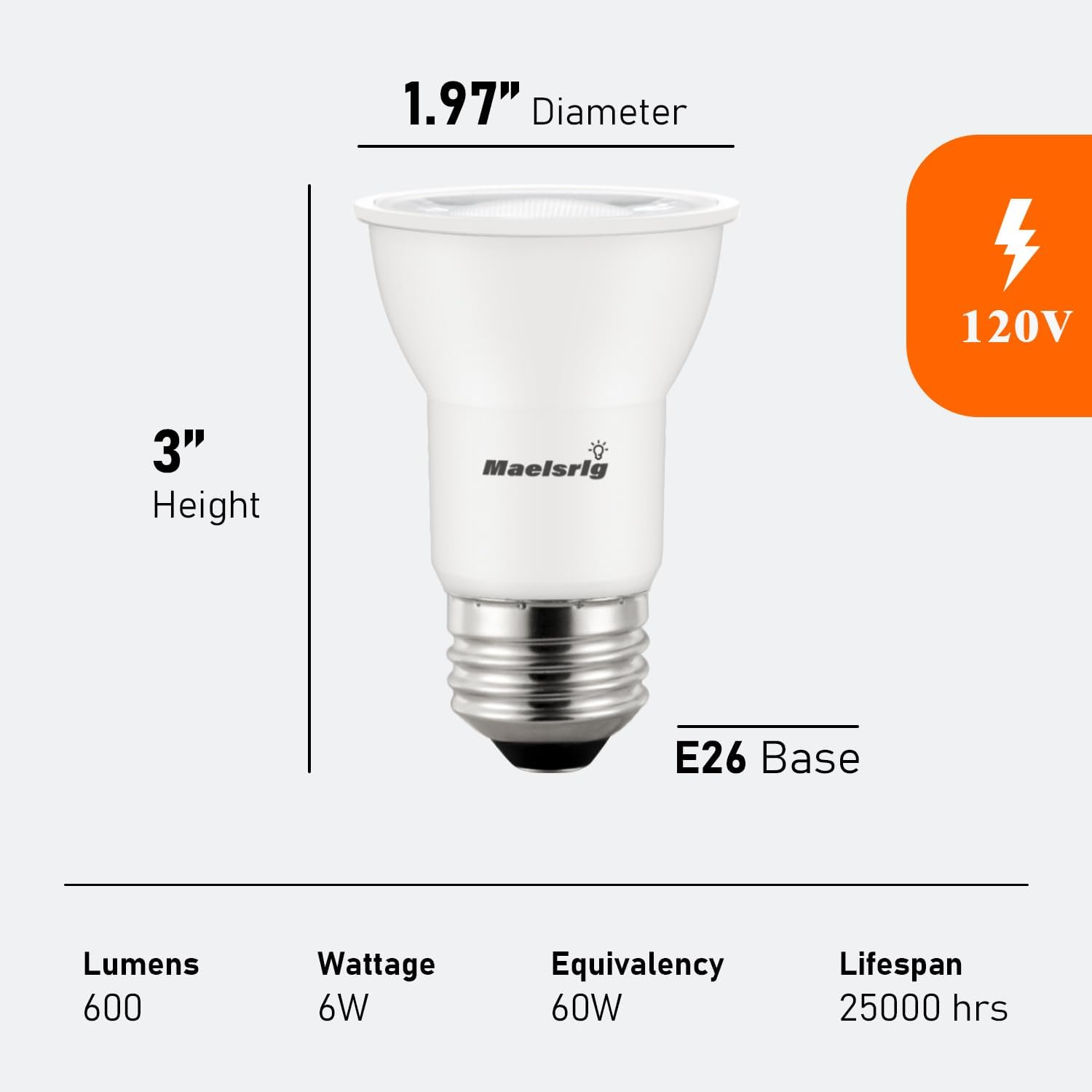 BRAND, CATEGORY, LED BULBS, MAELSRLG, PAR16 LED Long Neck Recessed Spotlight Bulb, 6W(60W-75W Equivalent) Dimmable, 600 Lumens, 40° Beam Angle, Track Light Bulbs Daylight 5000K, E26 Medium Base, Pack of 4