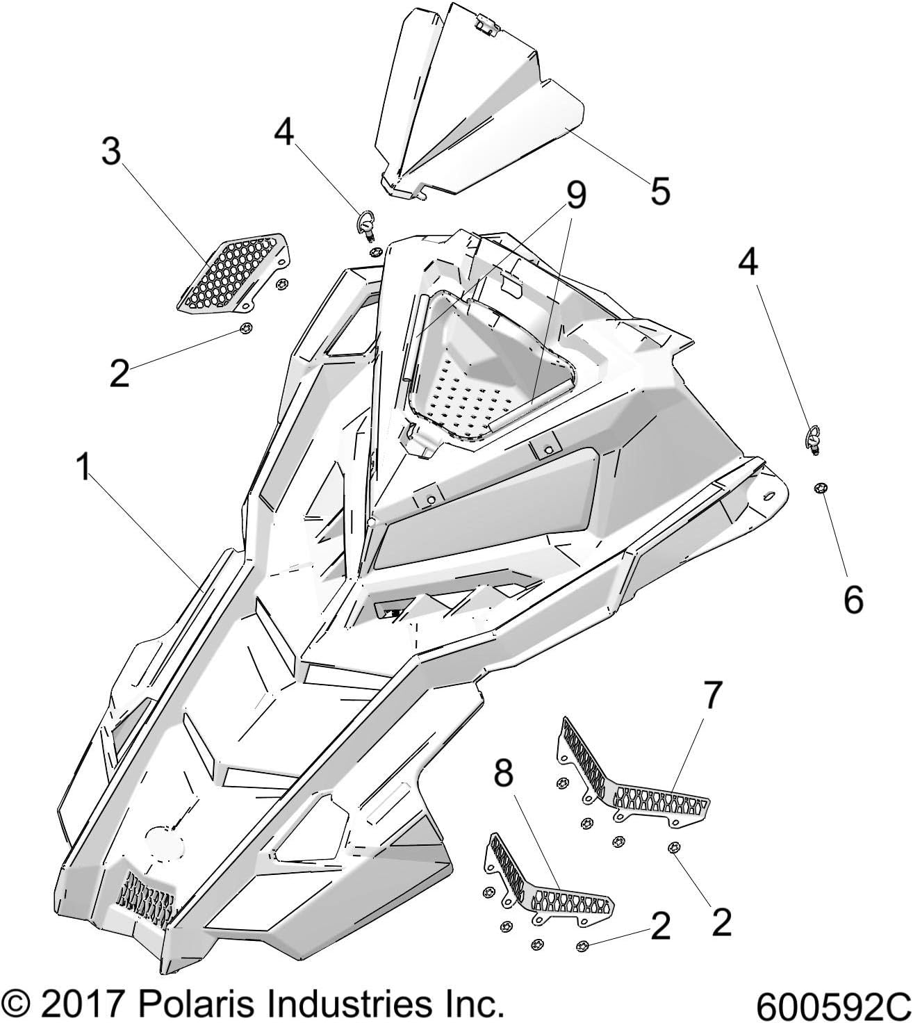 BRAND, CATEGORY, HOODS, POLARIS, Polaris Snowmobile Hood Vent, Upper, Medium Gloss Black, Genuine OEM Part 5258828-067, Qty 1