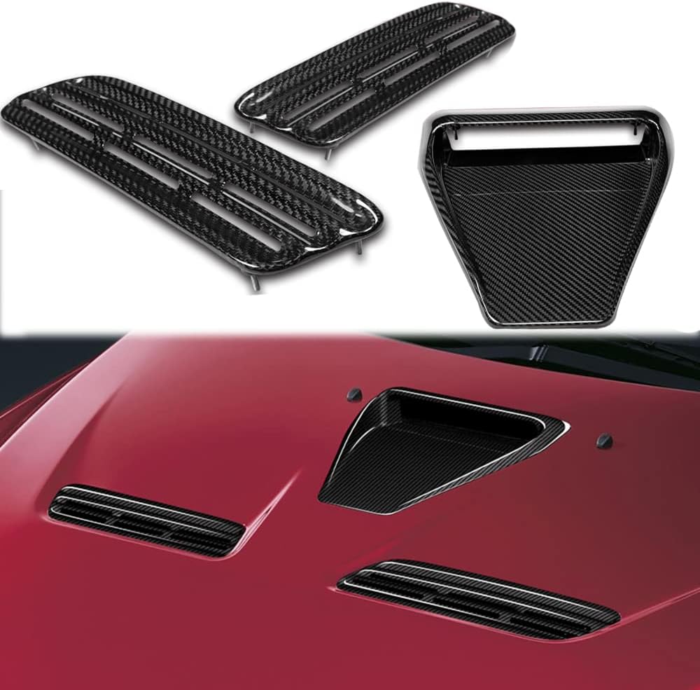 BRAND, CATEGORY, HOOD SCOOPS, W-POWER, Q1-TECH, 3PCS Racing Carbon Fiber Bonnet Hood Vents Compatible with 2008-2015 Mitsubishi Lancer Evolution 10 X,Decorative and Functional for Air Flow Intake, Carbon Fiber Bonnet Hood Scoop Vent Set