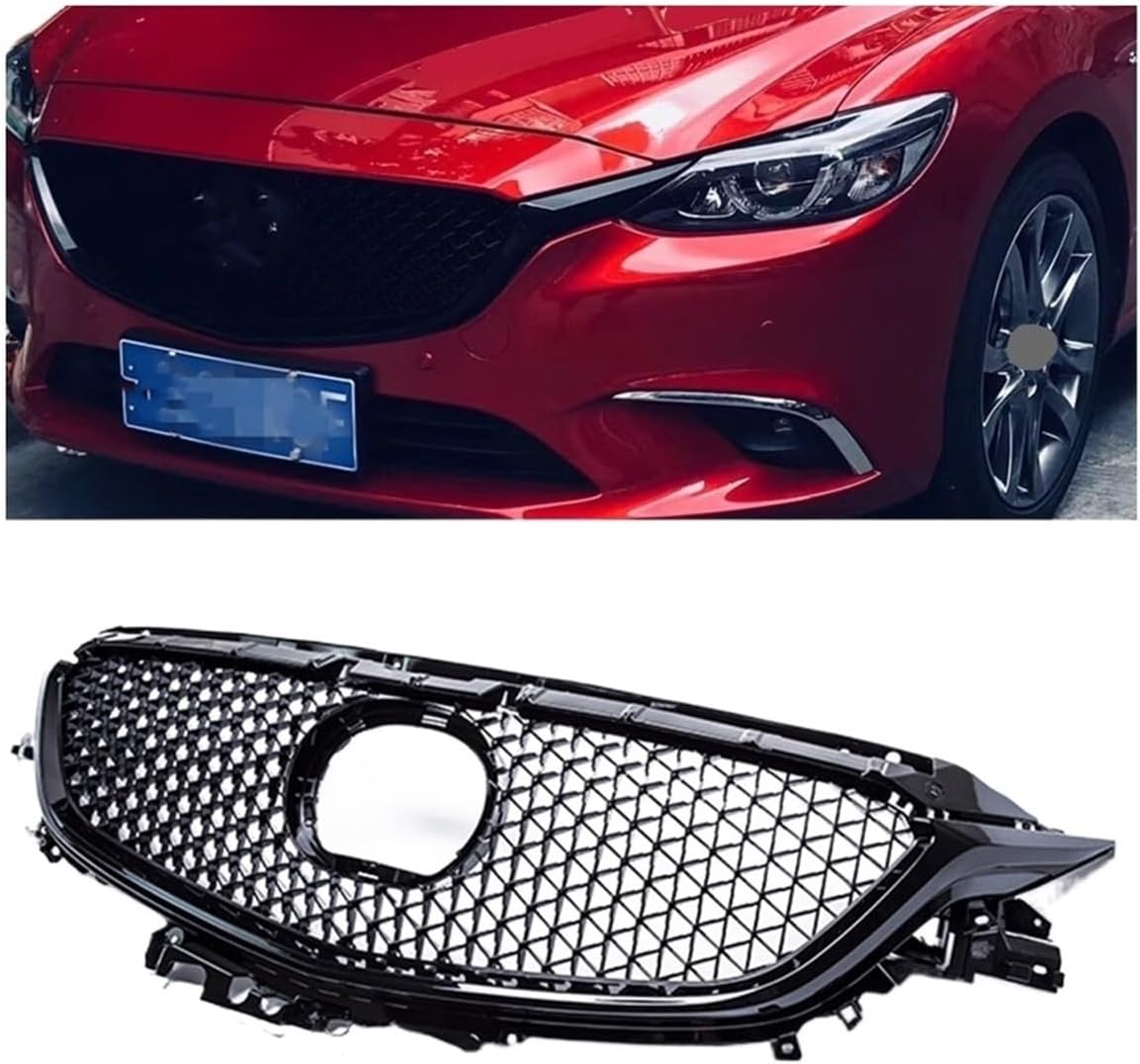 BRAND, CATEGORY, GRILLES, YALIYA, Racing Grill Front Grille Compatible For Mazda 6 Atenza 2017.7-2018 Mazda6 Black Replacement Car Upper Bumper Hood Vent Mesh Body Kit Grid