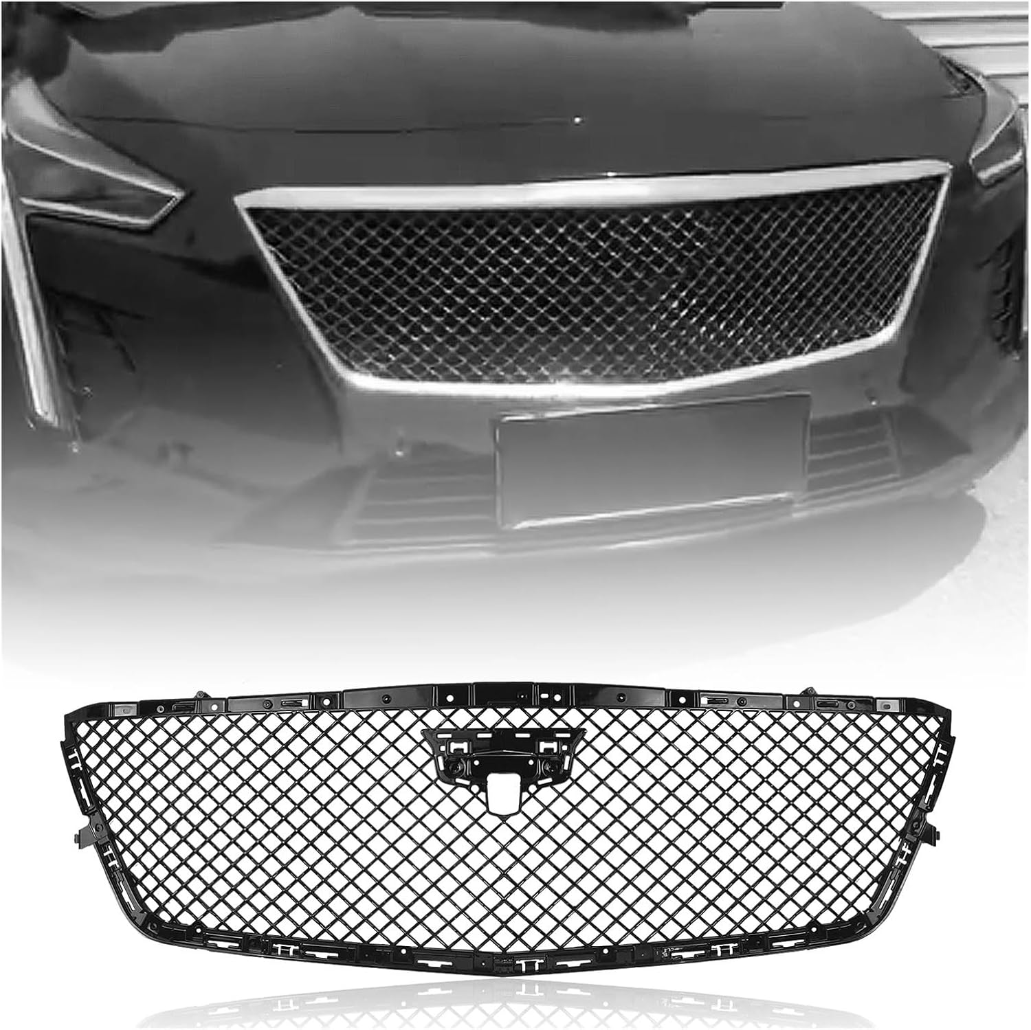 BRAND, CATEGORY, GRILLES, HUAGF, Racing Grill Front Grille Compatible for Cadillac CT6 2019-2020 Black Sport-V Honeycomb Style Car Upper Bumper Hood Vent Mesh Grid Body Kit