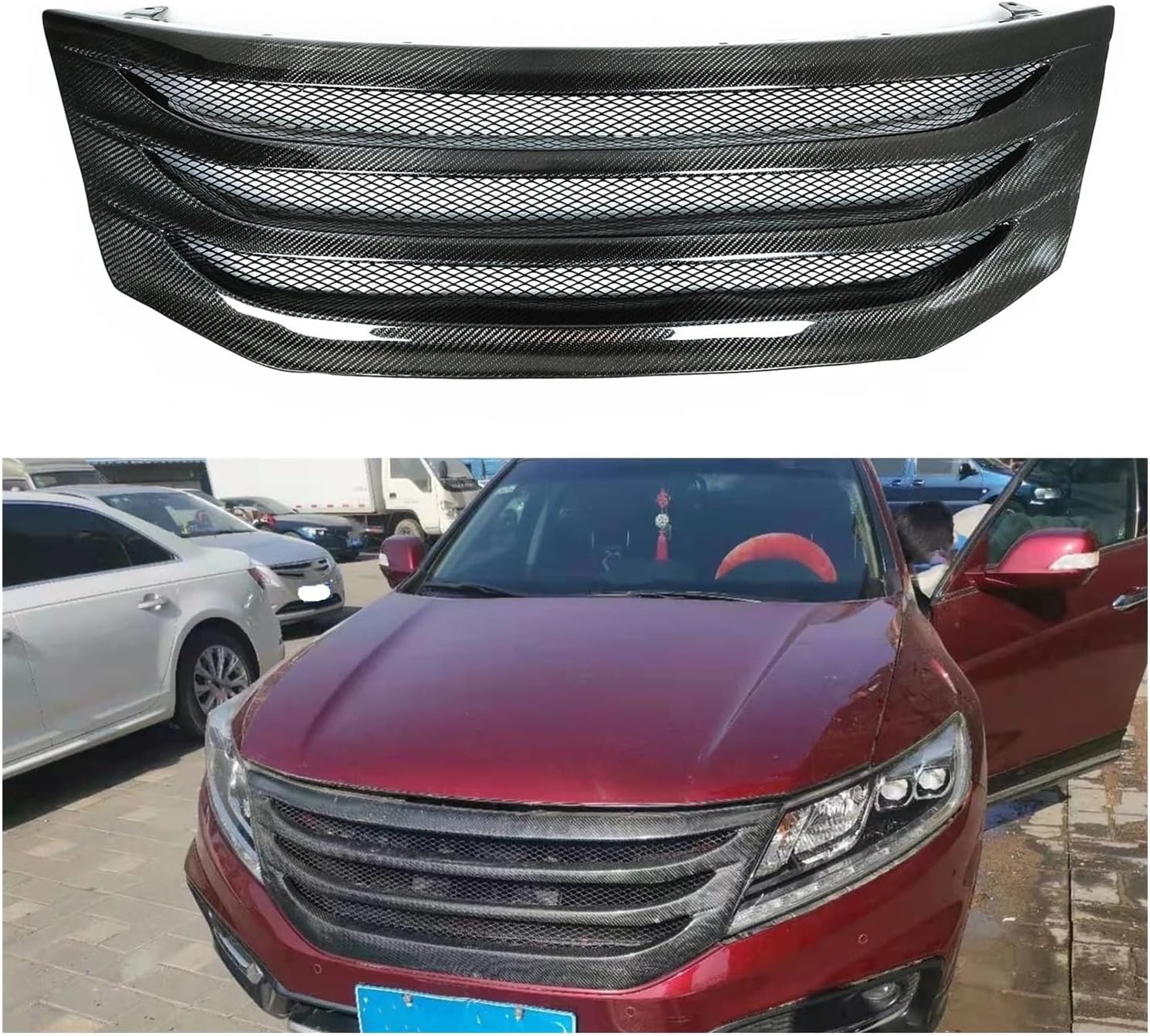 BRAND, CATEGORY, GRILLES, JTWABK, Racing Grills Compatible For Honda Crosstour 2009-2012 Front Grille Real Carbon Fiber Car Upper Bumper Hood Mesh Radiator Air Vent Grids