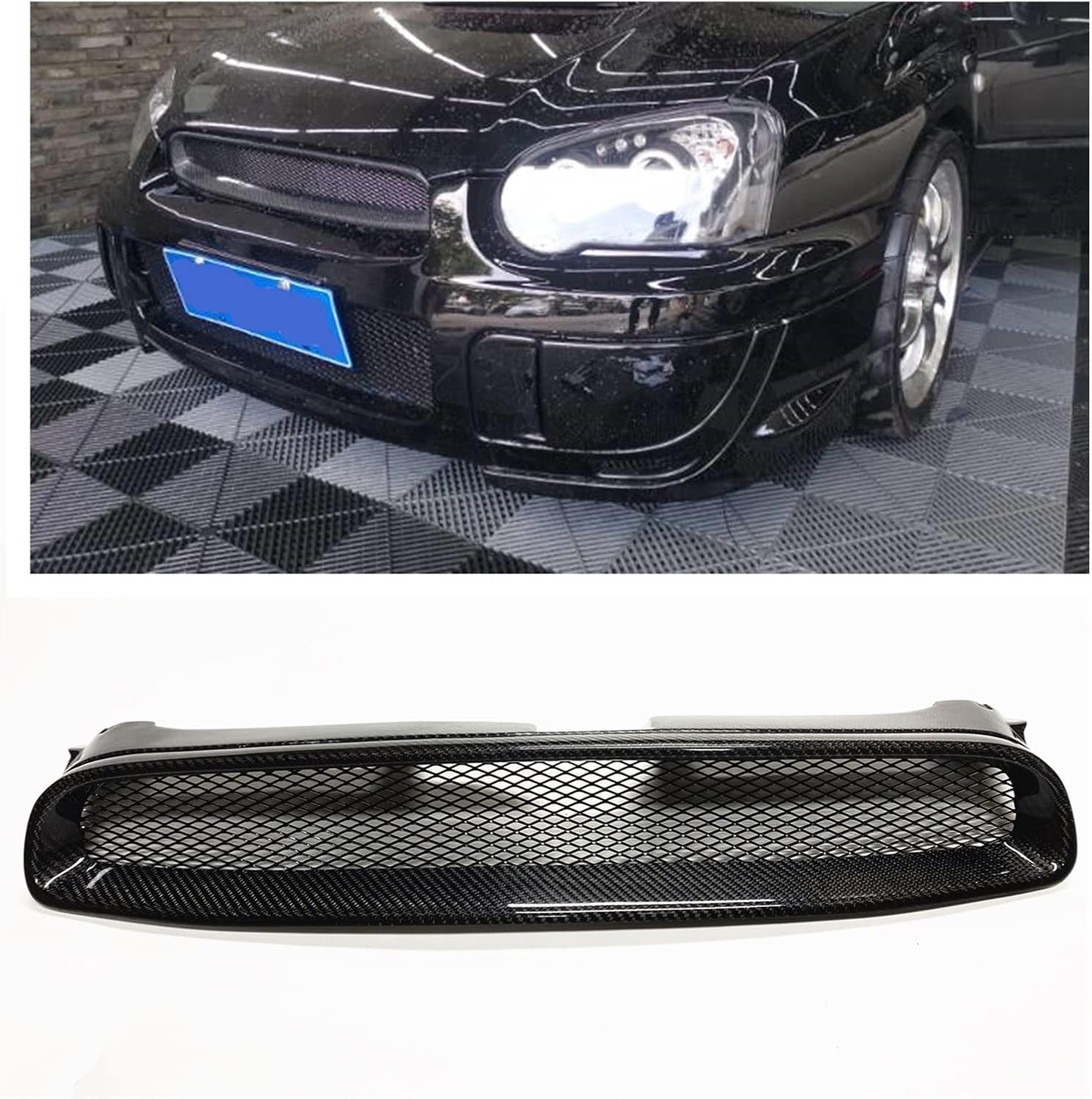 BEYKON, BRAND, CATEGORY, GRILLES, Racing Grills Compatible With Subaru Impreza 8th 2004-2005 4-Door Carbon Fiber Front Grille Car Upper Bumper Hood Vent Mesh Body Kit Grid