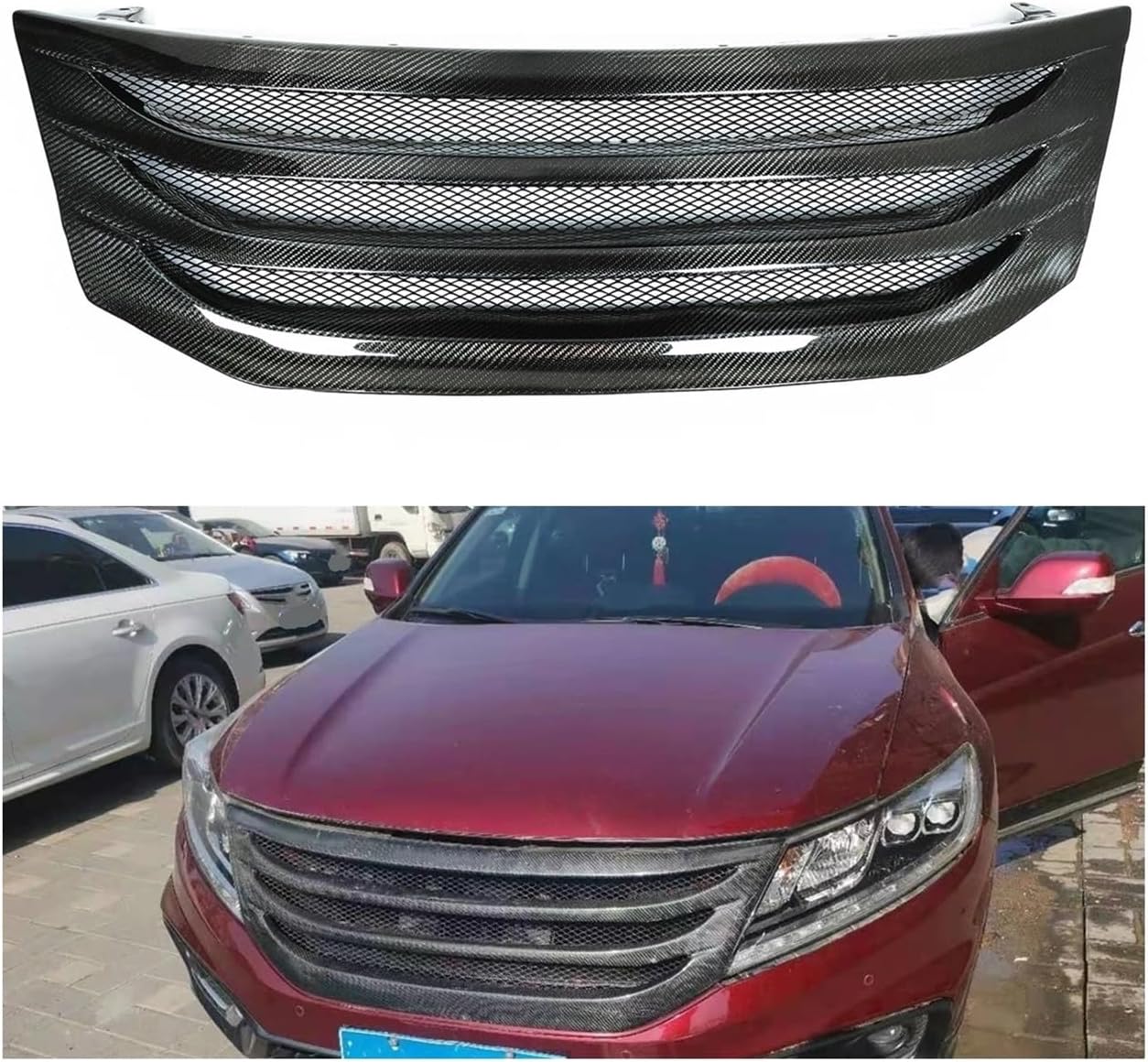 BRAND, CATEGORY, GRILLES, OKLCJUN, Racing Grills Compatible for Crosstour 2009-2012 Front Grille Real Carbon Fiber Car Upper Bumper Hood Mesh Radiator Air Vent Grids