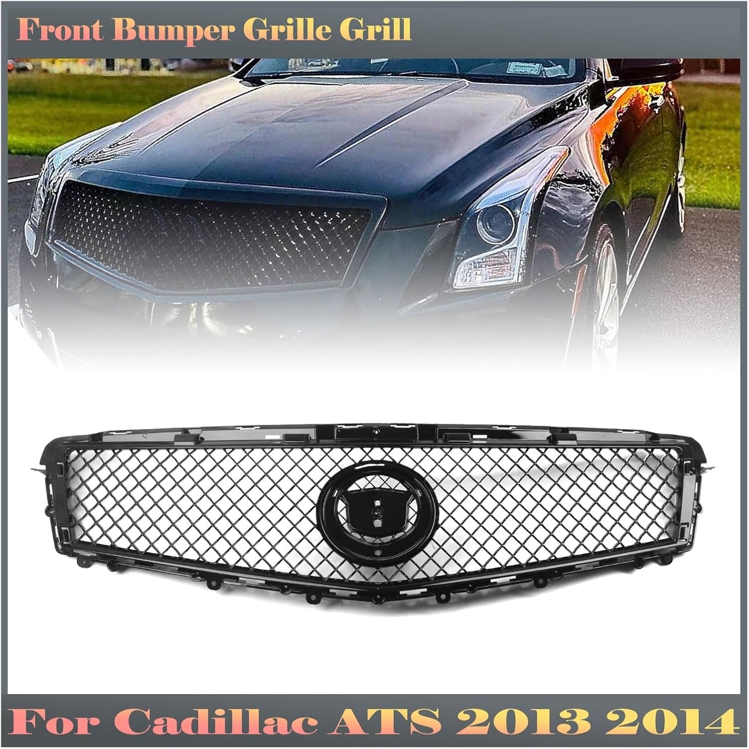 BDWYFAC, BRAND, CATEGORY, GRILLES, Racing Grills Front Grille Compatible For Cadillac ATS 2013 2014 Sedan 4-Door Black Honeycomb Style Car Upper Bumper Hood Mesh Vent Grid