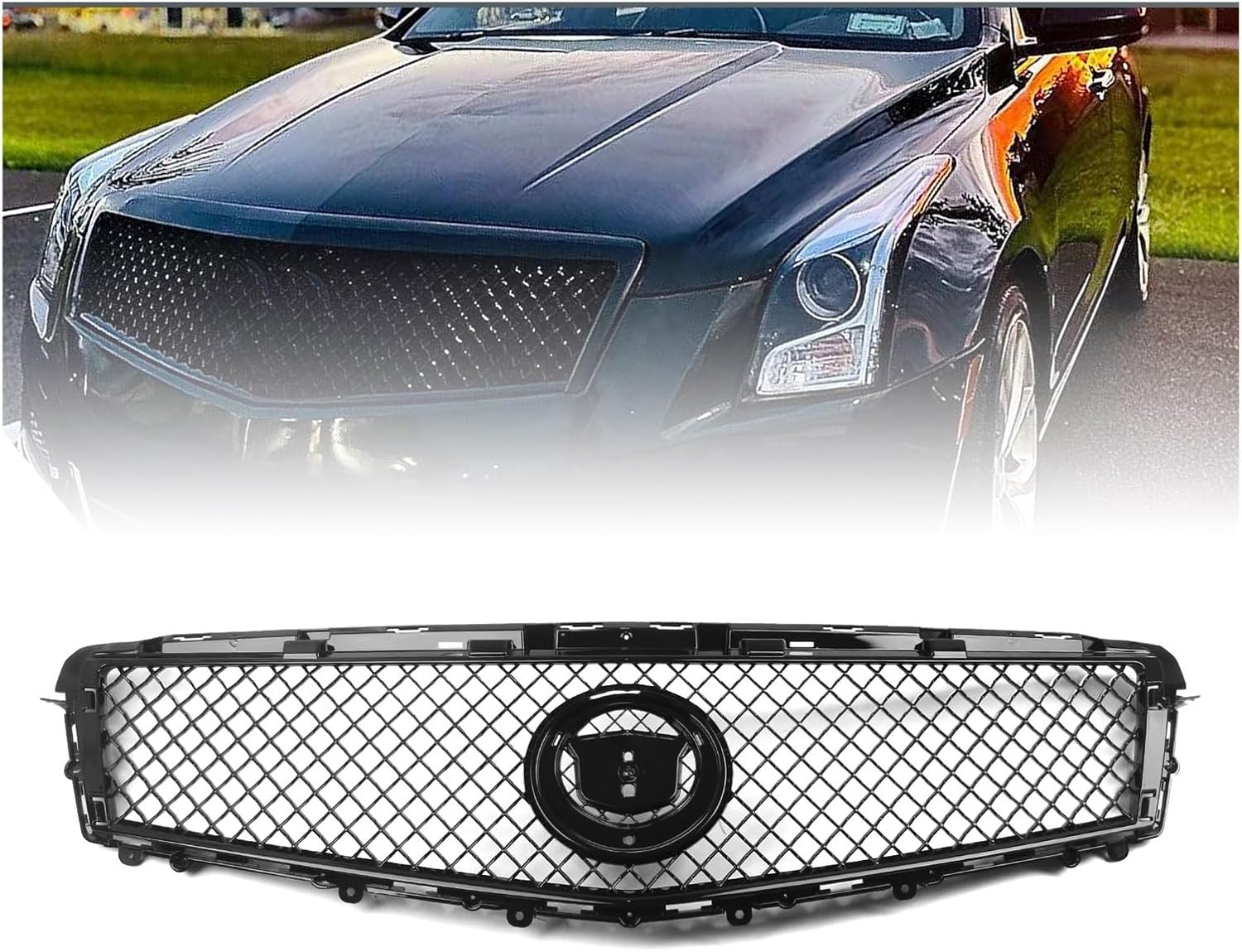 BRAND, CATEGORY, FLBGMXKZ, GRILLES, Racing Grills Front Grille Compatible With Cadillac ATS 2013 2014 Sedan 4-Door Black Honeycomb Style Car Upper Bumper Hood Mesh Vent Grid