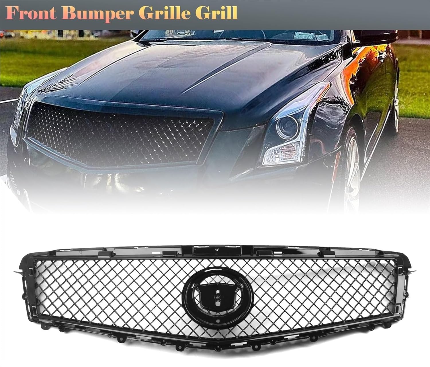 BRAND, CATEGORY, DFKAHF, GRILLES, Racing Grills Front Grille Compatible for Cadillac ATS 2013 2014 Sedan 4-Door Black Honeycomb Style Car Upper Bumper Hood Mesh Vent Grid