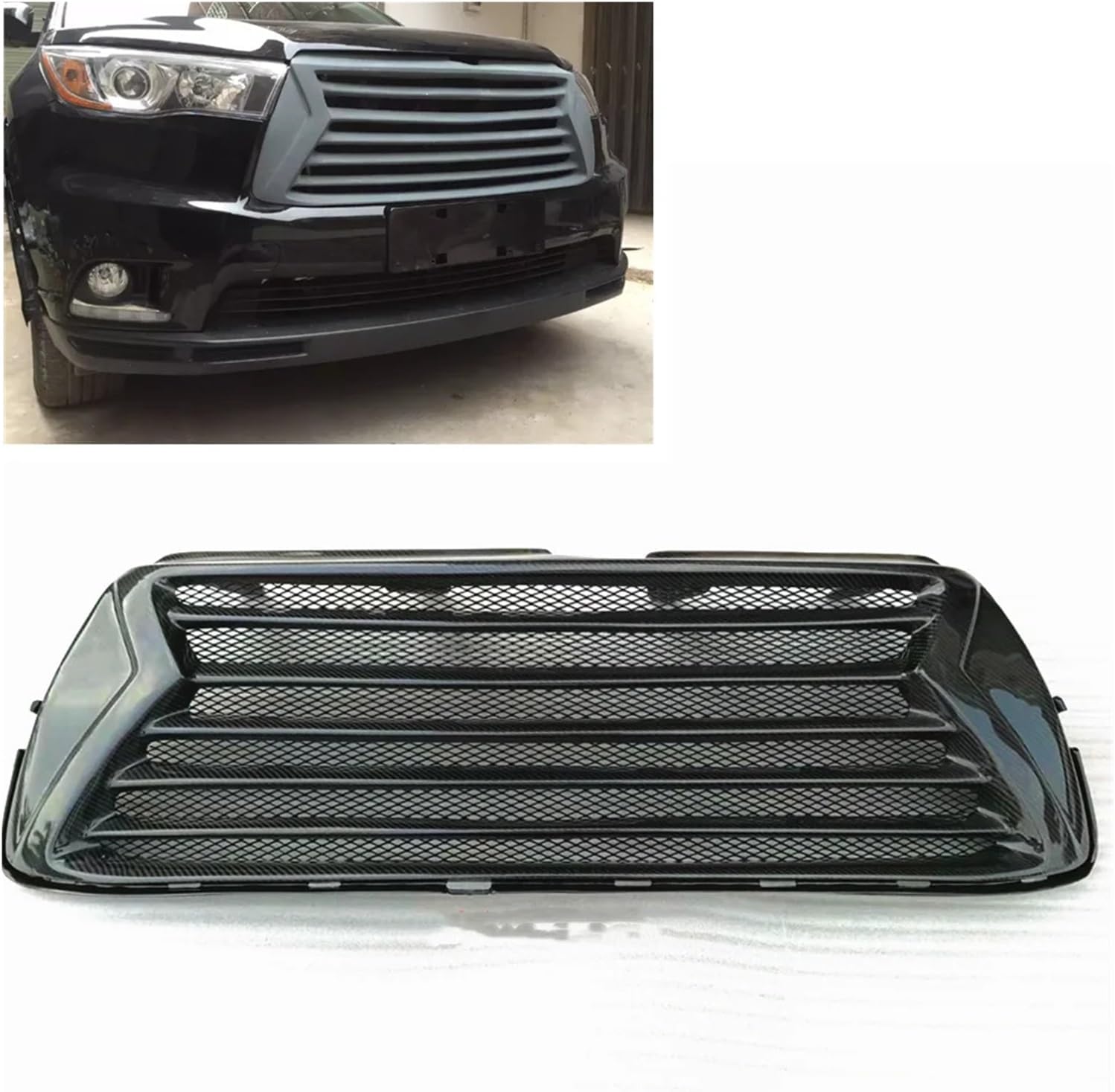 BRAND, CATEGORY, GRILLES, HZLIMJDQ, Real Carbon Fiber Front Grille Compatible For Toyota Highlander 2014-2016 Car Upper Bumper Intake Hood Cover Mesh Grid Vent Racing Grills