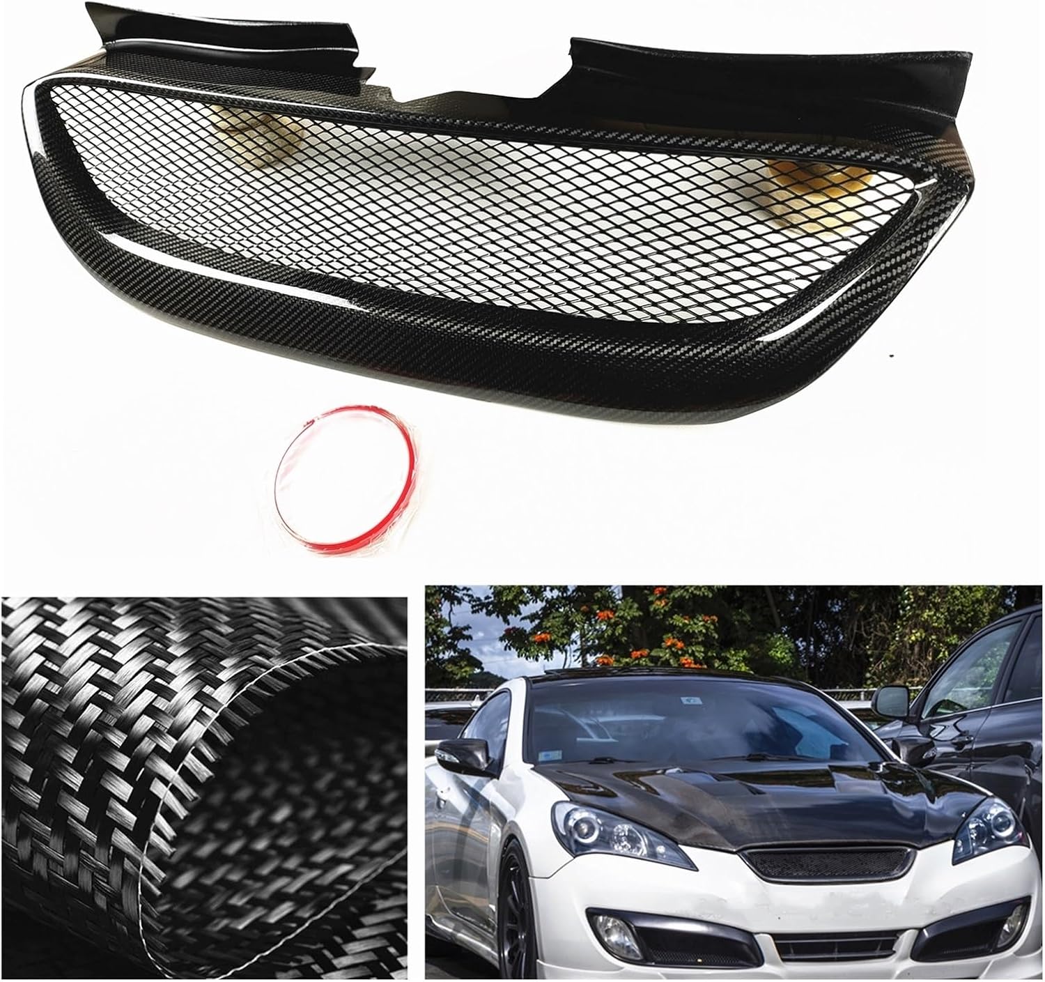 BRAND, CATEGORY, GRILLES, RWFZQKDX, Real Carbon Fiber Car Racing Front Grille Grill Upper Bumper Hood Vent Mesh Auto Kit Grid Compatible for Genesis Coupe 2008-2012