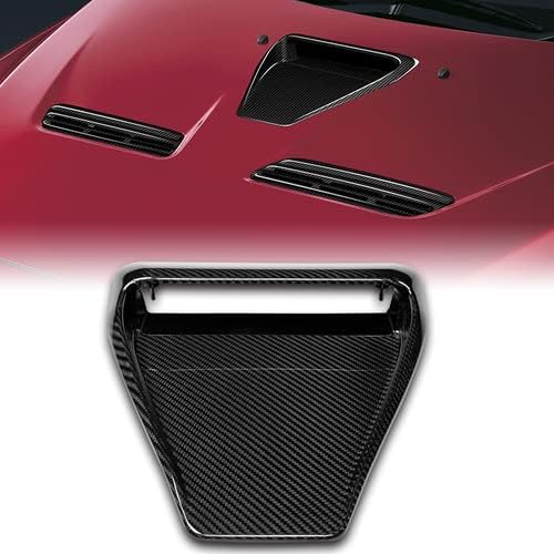 BRAND, CATEGORY, HK5, HOOD SCOOPS, Real Carbon Fiber V-Style Air Flow Intake Hood Scoop Cover Bonnet Vent Body Kit Compatible with 2008-2015 Mitsubishi Lancer Evolution Ralliart Model, 2009 2010 2011 2012 2013 2014