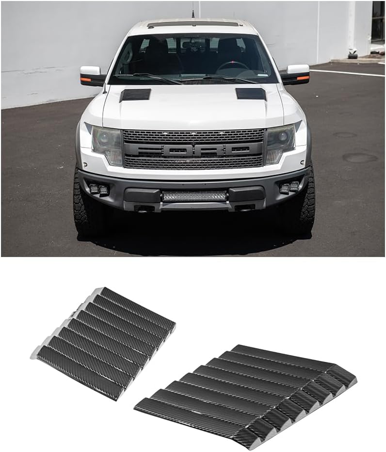 BRAND, CATEGORY, EXTREME ONLINE STORE, HOODS, Replacement For 2010-2014 Ford F-150 Raptor Models | Factory Style Carbon Fiber Replacement Front Bumper Hood Scoop Vent Trim Cover Pair VENT-811-BKCF