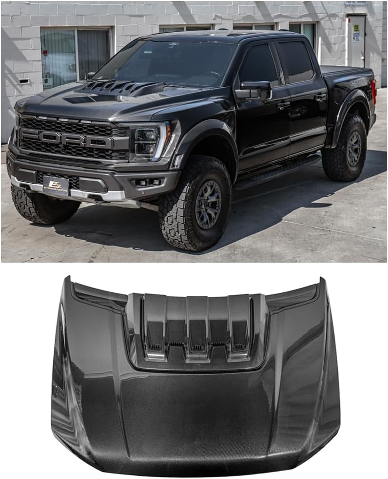 BRAND, CATEGORY, EXTREME ONLINE STORE, HOODS, Replacement For 2021-Present Ford F-150 Raptor Models | Factory Style Carbon Fiber Replacement Front Bumper Hood With Hood Scoop Vent Cover