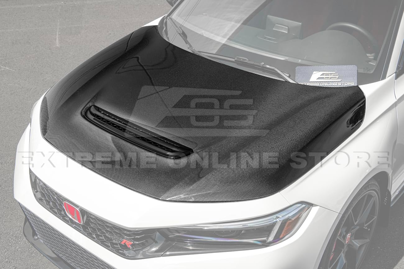 BRAND, CATEGORY, EXTREME ONLINE STORE, HOODS, Replacement For 2023-Present Honda Civic FL5 Type-R Models | JDM Factory Style Carbon Fiber Replacement Front Vented Scoop Extractor Bumper Hood Cover