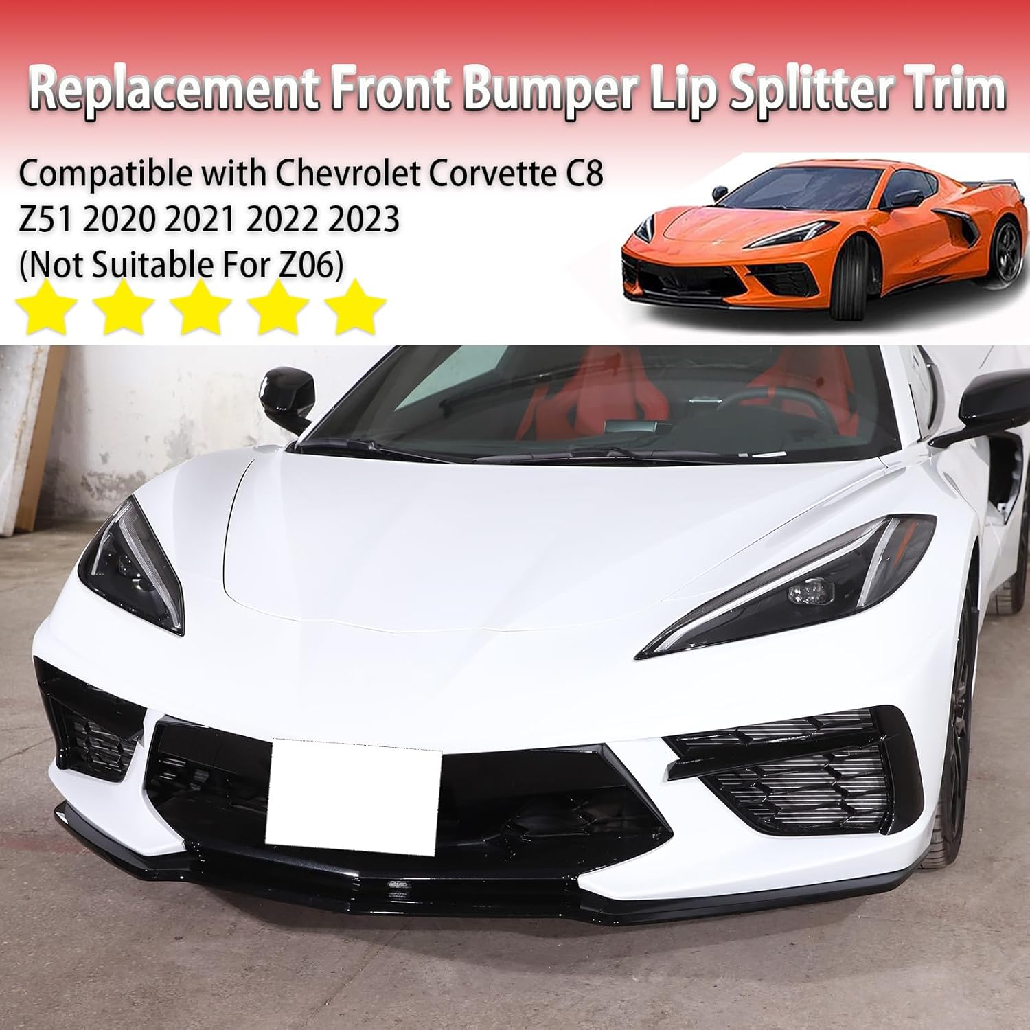 AIR DAMS, BRAND, CATEGORY, SEKHYNA, Replacement Front Bumper Lower Lip Splitter Compatible with Chevrolet Corvette C8 GM Z51 2020-2024 ABS Plastic 3PCS Front Bumper Air Intake Lower Lip Protection Trim Spoiler (Glossy Black)