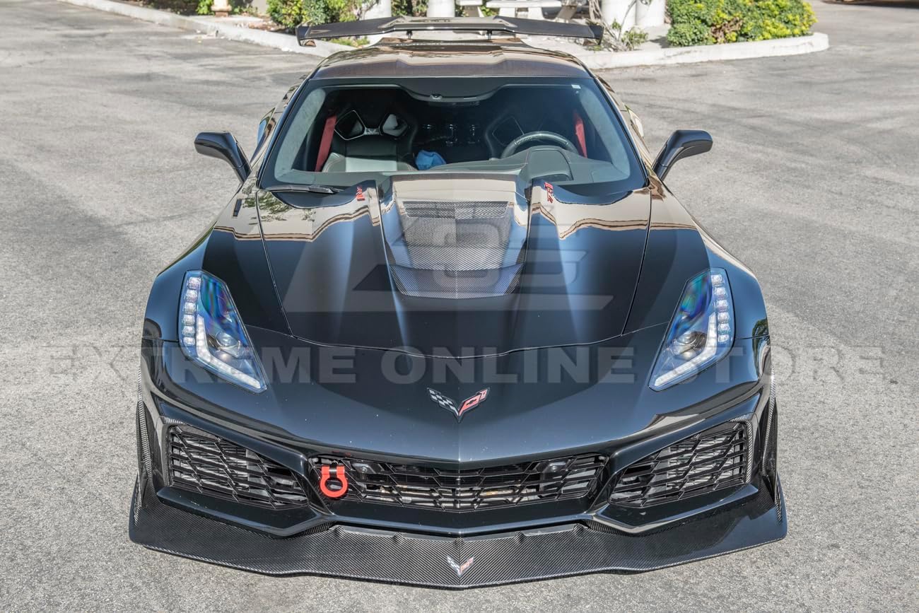 BRAND, CATEGORY, EXTREME ONLINE STORE, HOODS, Replacement for 2019 Corvette C7 ZR1 Models | GM Factory Style Replacement Carbon Fiber Front Bumper Front Vented Hood Cowl Louver Trim Cover Insert