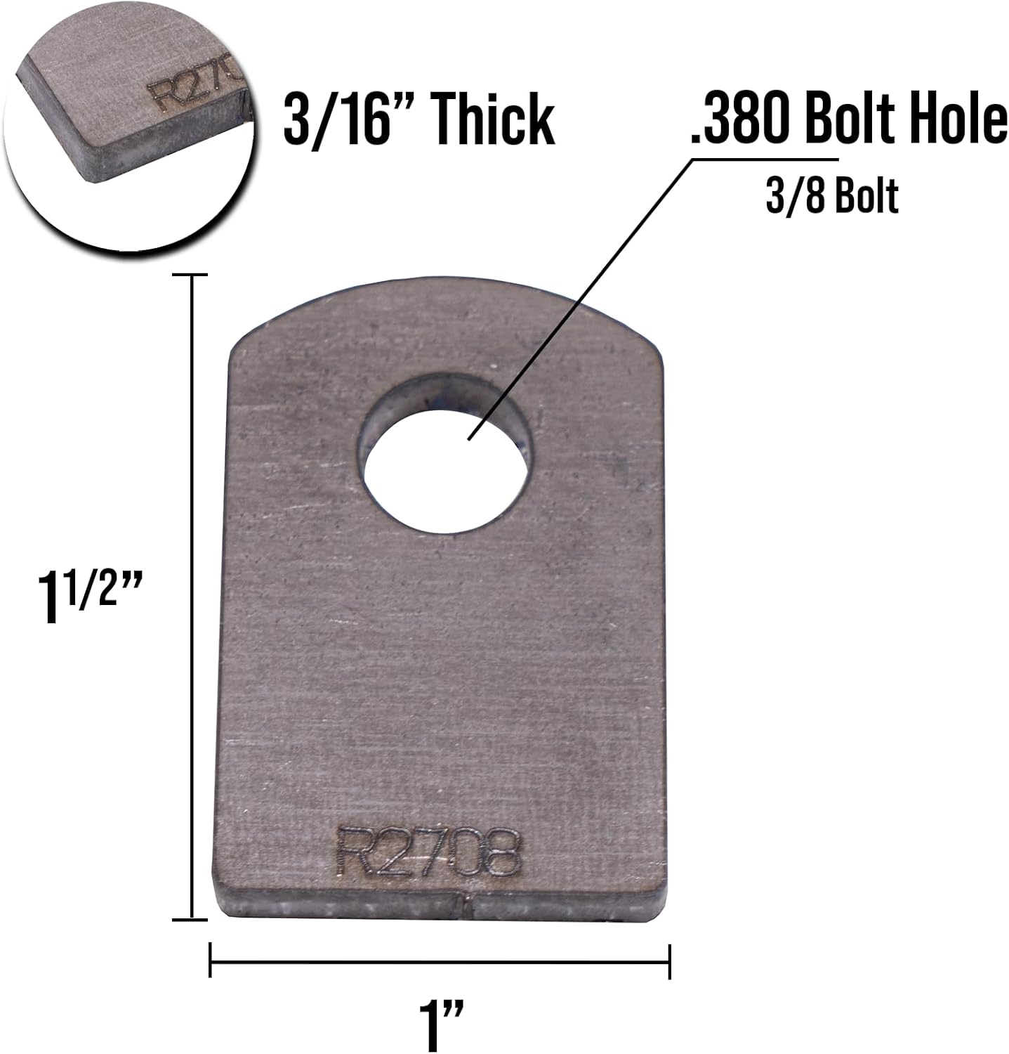 BRAND, CATEGORY, HARDWARE & BRACKETS, RUFFSTUFF SPECIALTIES, RuffStuff Specialties Weld On Tab - Basic Weld Tab - 1 1/2" Tall - 1" Wide - 3/16" Thick - R2708