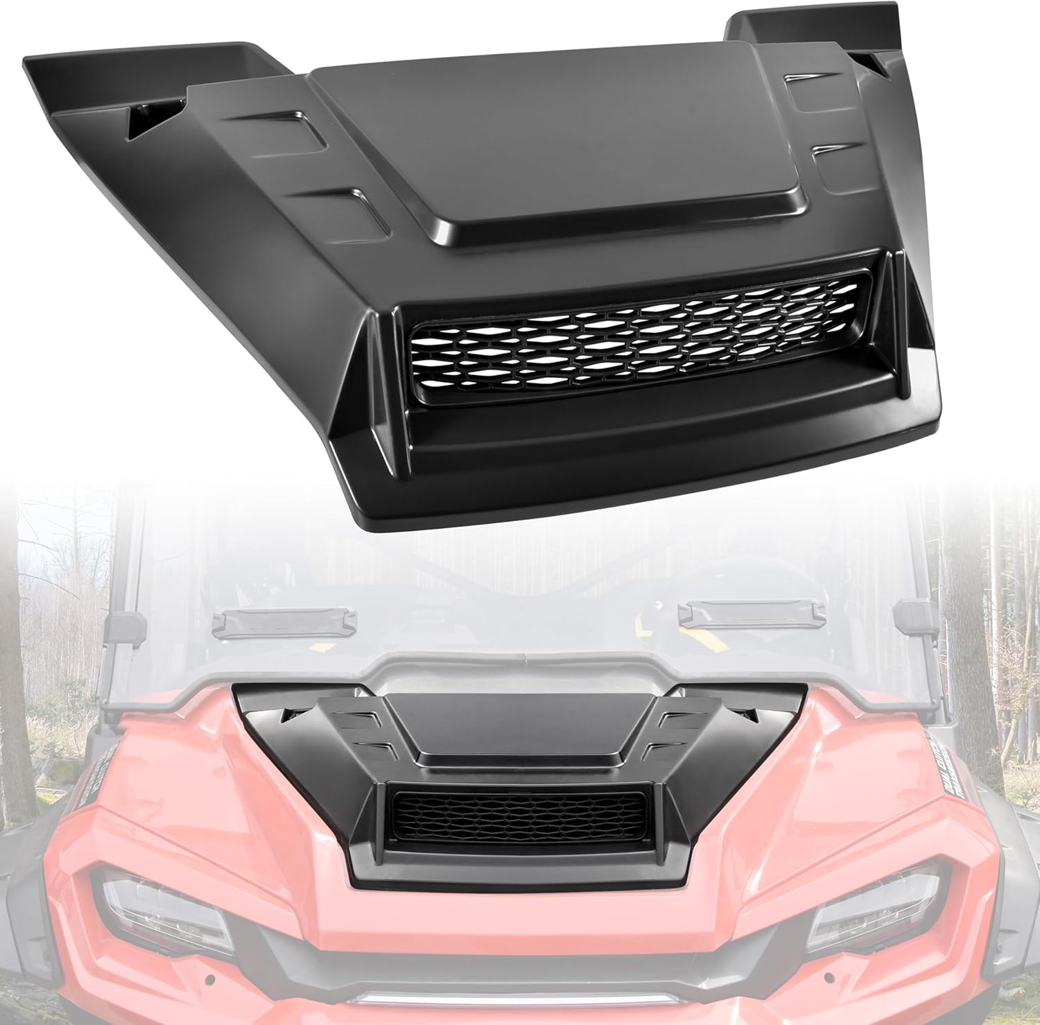 BRAND, CATEGORY, HOOD SCOOPS, SAUTVS, SAUTVS Sport Hood Scoop with Mesh for Honda Pioneer 1000 3P 5P 6P 2016-2024, Sporty Hood Scoop with Grille Kit Front Hood Cover for Honda Pioneer 1000-3 1000-5 1000-6 2016-2024 Accessories