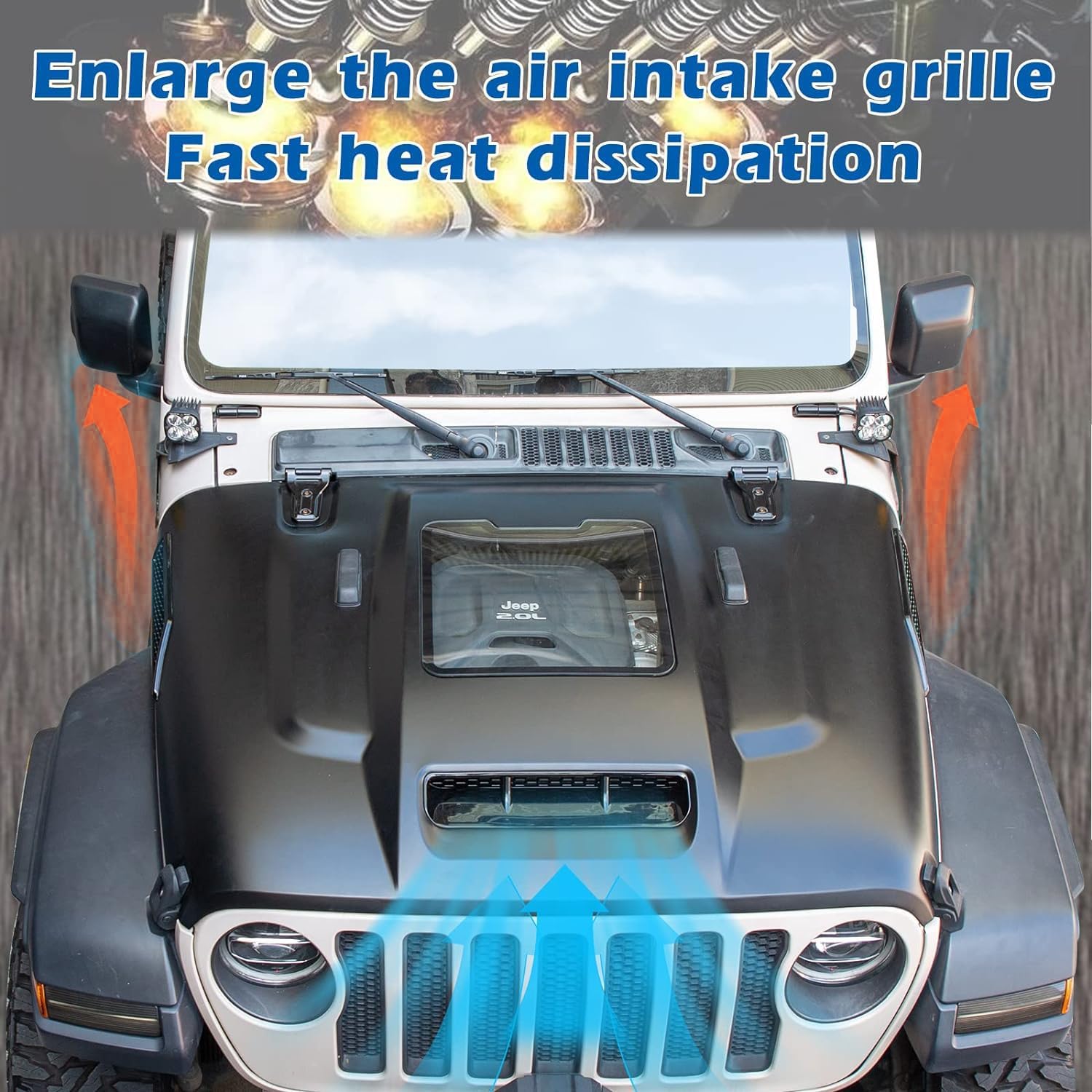 BRAND, CATEGORY, HOODS, Z8, Space-Capsule Style Hood/Heat Dispersion Hood Compatible with 2018-2023 Jeep Wrangler JL JLU & 2020-2023 Gladiator JT Replacement Hood(Not for Mojave&392 Model)