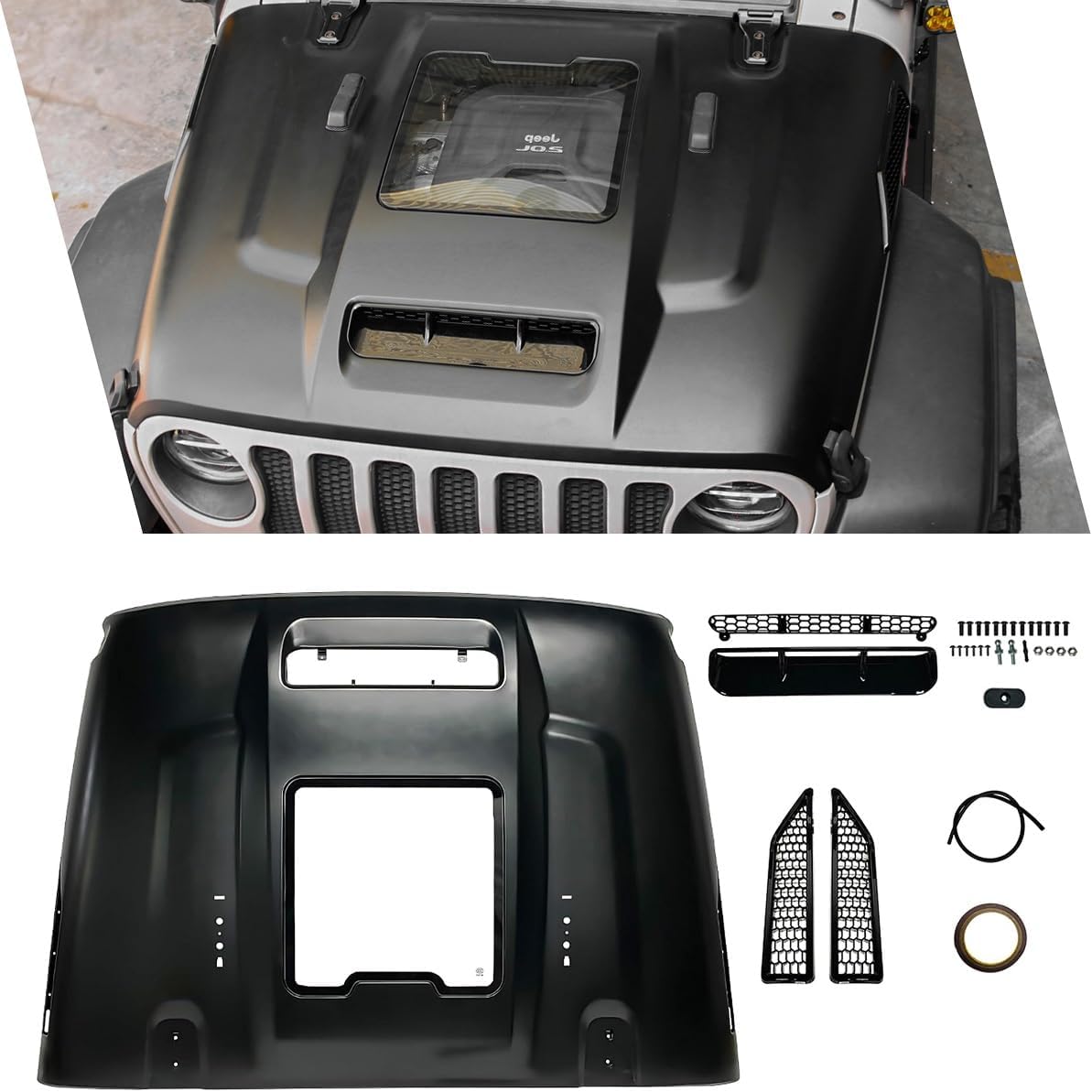 BRAND, CATEGORY, HOODS, Z8, Space-Capsule Style Hood/Heat Dispersion Hood Compatible with 2018-2023 Jeep Wrangler JL JLU & 2020-2023 Gladiator JT Replacement Hood(Not for Mojave&392 Model)