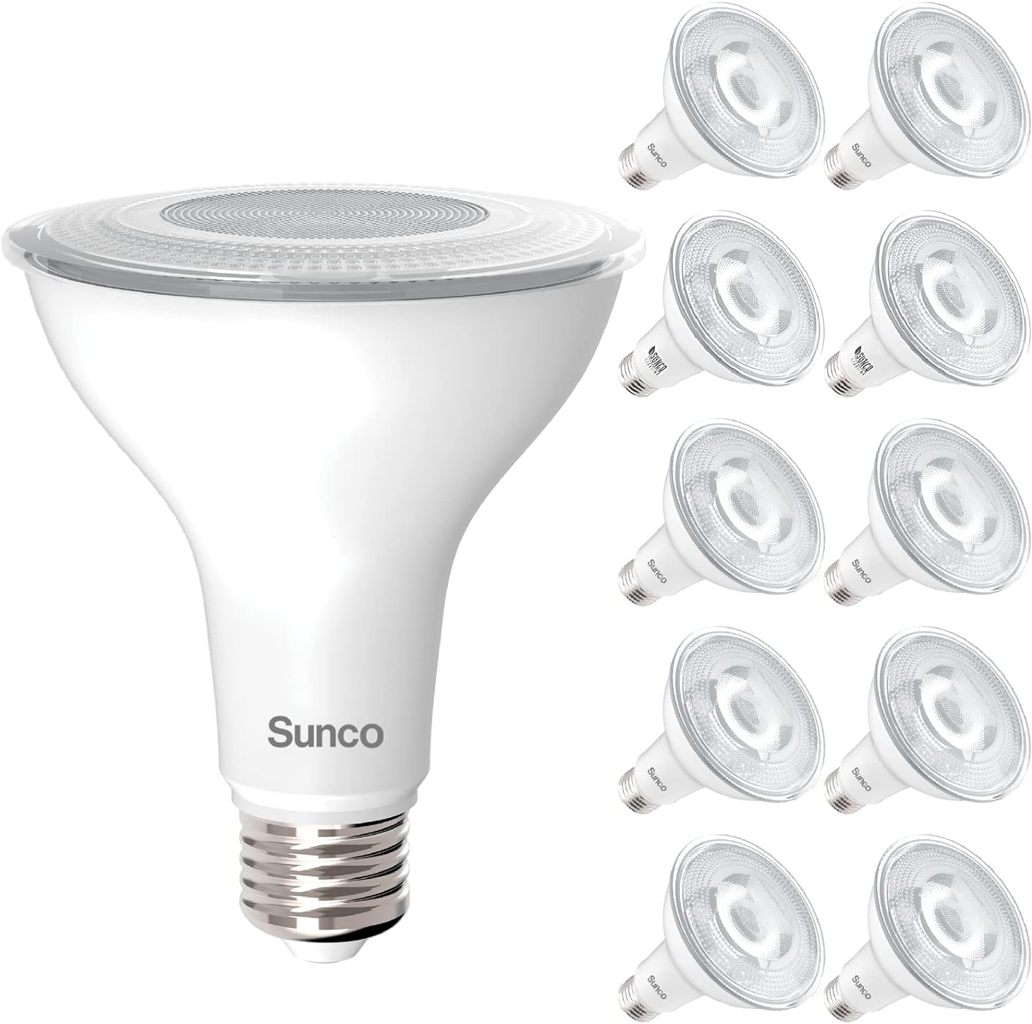 BRAND, CATEGORY, LED BULBS, SUNCO LIGHTING, Sunco 10 Pack PAR30 LED Bulbs, Flood Light Outdoor Indoor CRI90 75W Equivalent 11W, Dimmable, 3000K Warm White, 850 Lumens, E26 Base, Wet-Rated, Super Bright, IP65 Waterproof UL