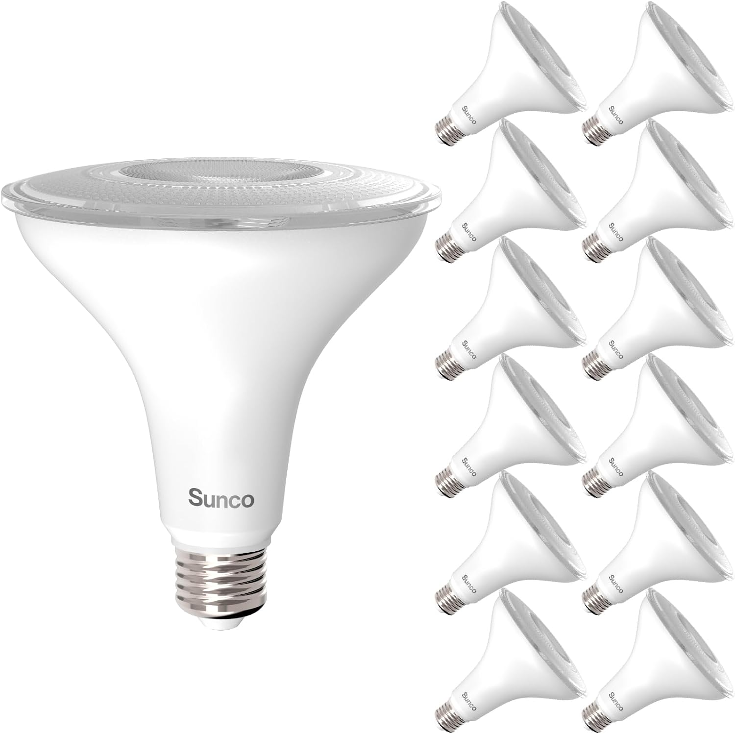 BRAND, CATEGORY, LED BULBS, SUNCO LIGHTING, Sunco 12 Pack Outdoor LED Flood Home Residential Patio Driveway Light, Waterproof PAR38 LED Bulb, CRI90 5000K Daylight Dimmable, 100W Equivalent 13W,Wet-Rated, 1050 Lumens, E26 Base - UL