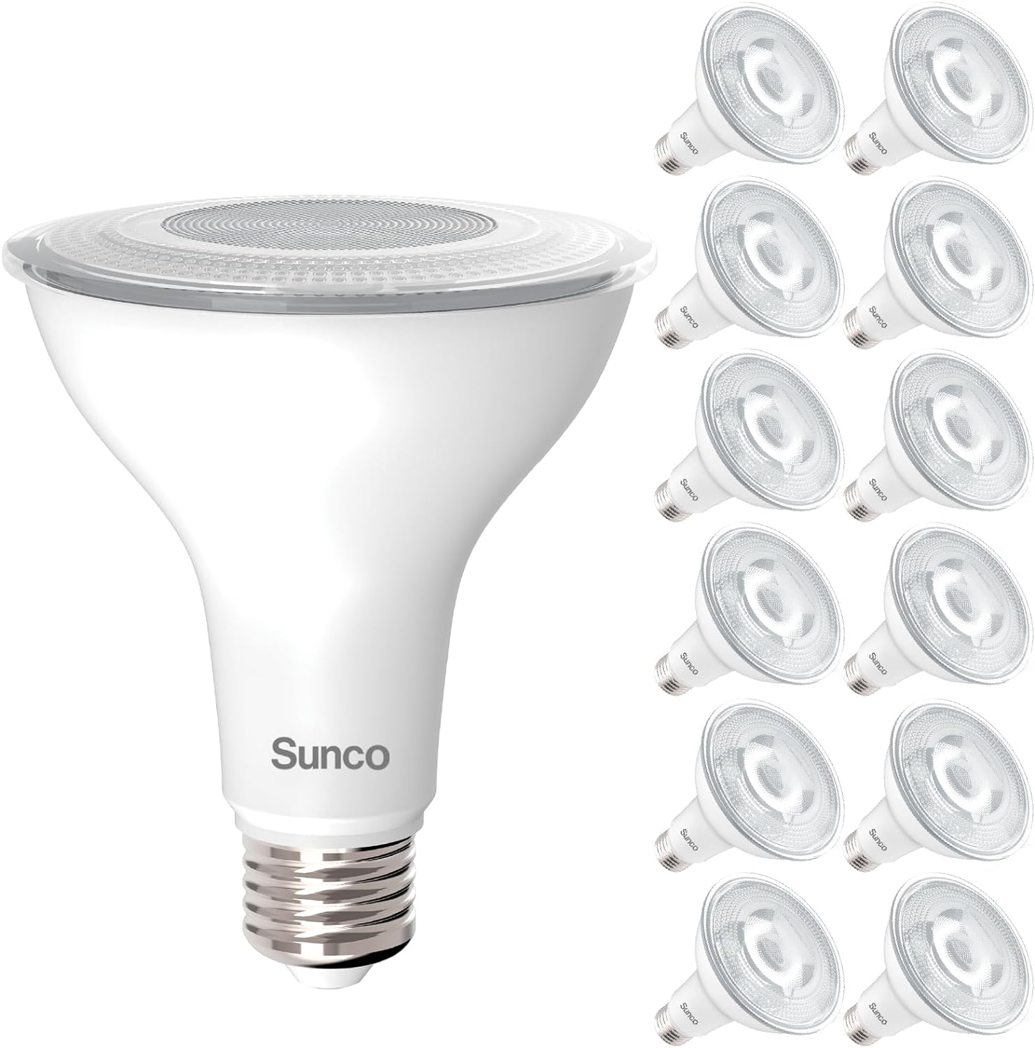 BRAND, CATEGORY, LED BULBS, SUNCO LIGHTING, Sunco 12 Pack PAR30 LED Bulbs, 1200 Lumens High Brightness Flood Light Indoor 75W Equivalent 11W Dimmable, 3000K Warm White, E26 Medium Base, Exterior, Wet Rated - UL