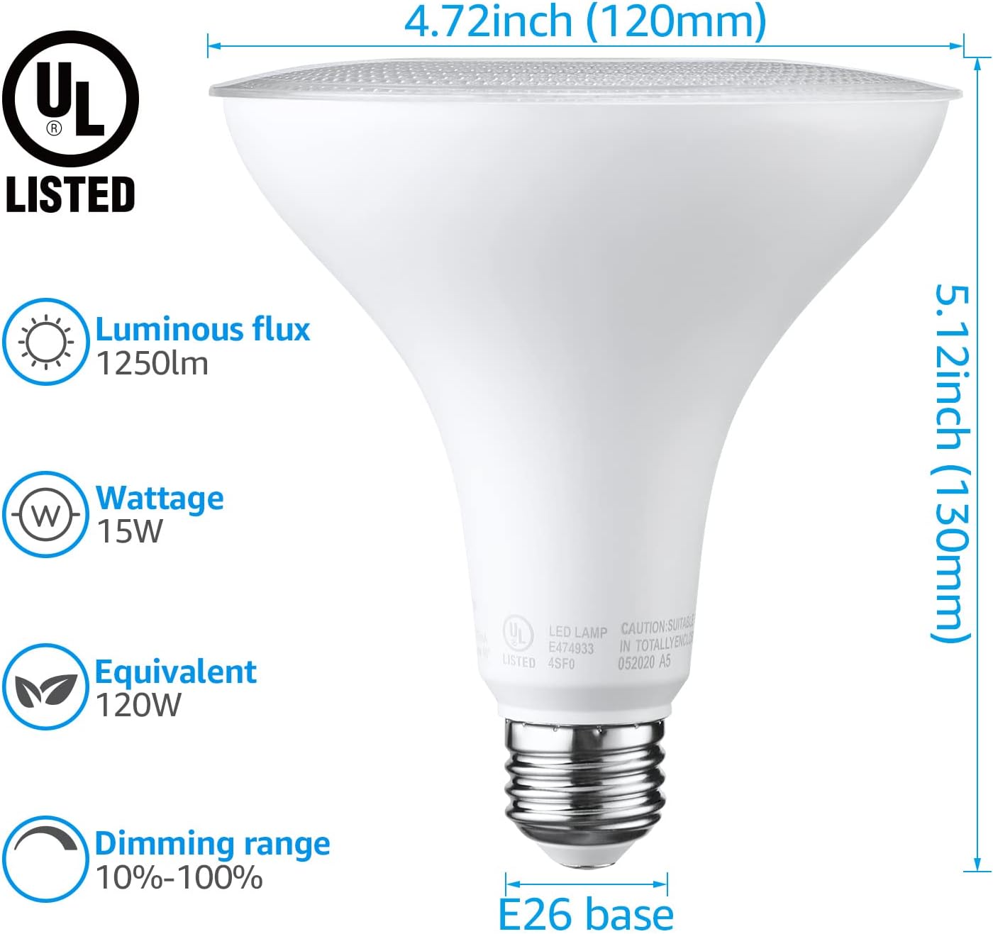 BRAND, CATEGORY, LED BULBS, TORCHSTAR, TORCHSTAR PAR38 LED Flood Light Outdoor Bulbs, Dimmable Bright Waterproof PAR38 LED Bulb, 120W Equivalent, 1250LM, 4000K Cool White, 15W, E26 Base, UL & Energy Star Listed, Pack of 6